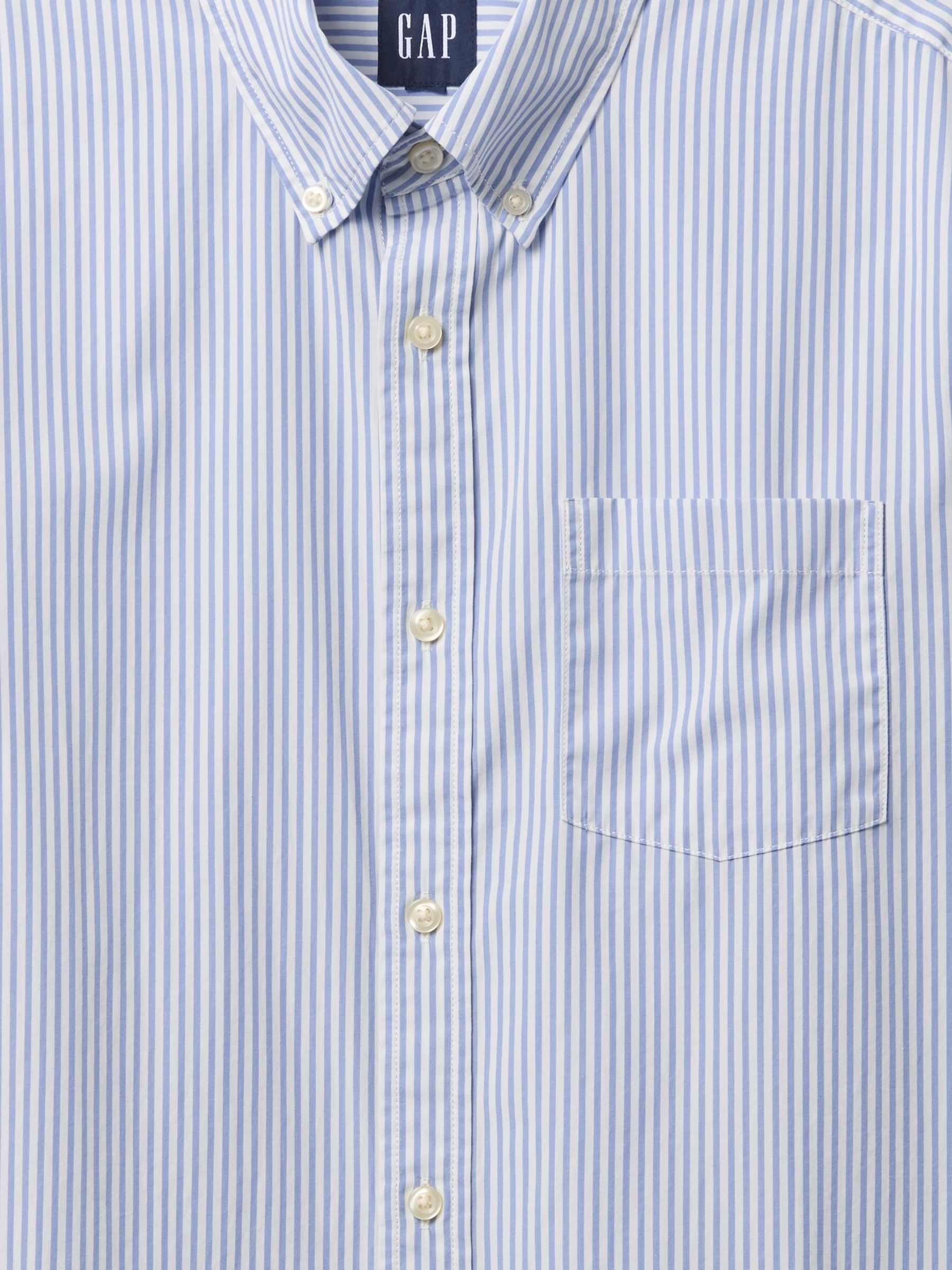 Blue Stripe Organic Cotton Long Sleeve Poplin Classic Shirt - Image 5 of 5