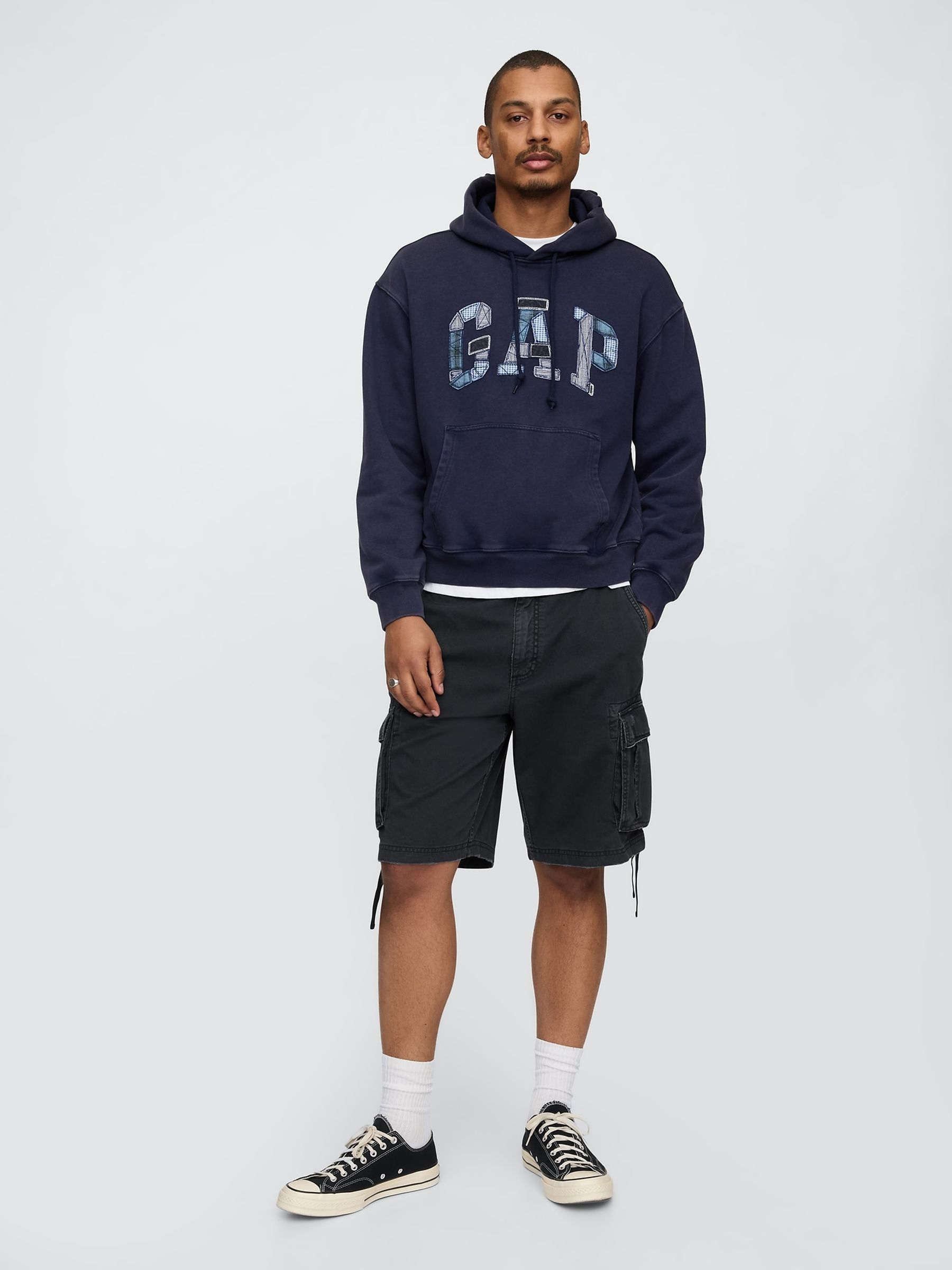 Black Twill Cargo Baggy Shorts - Image 4 of 4