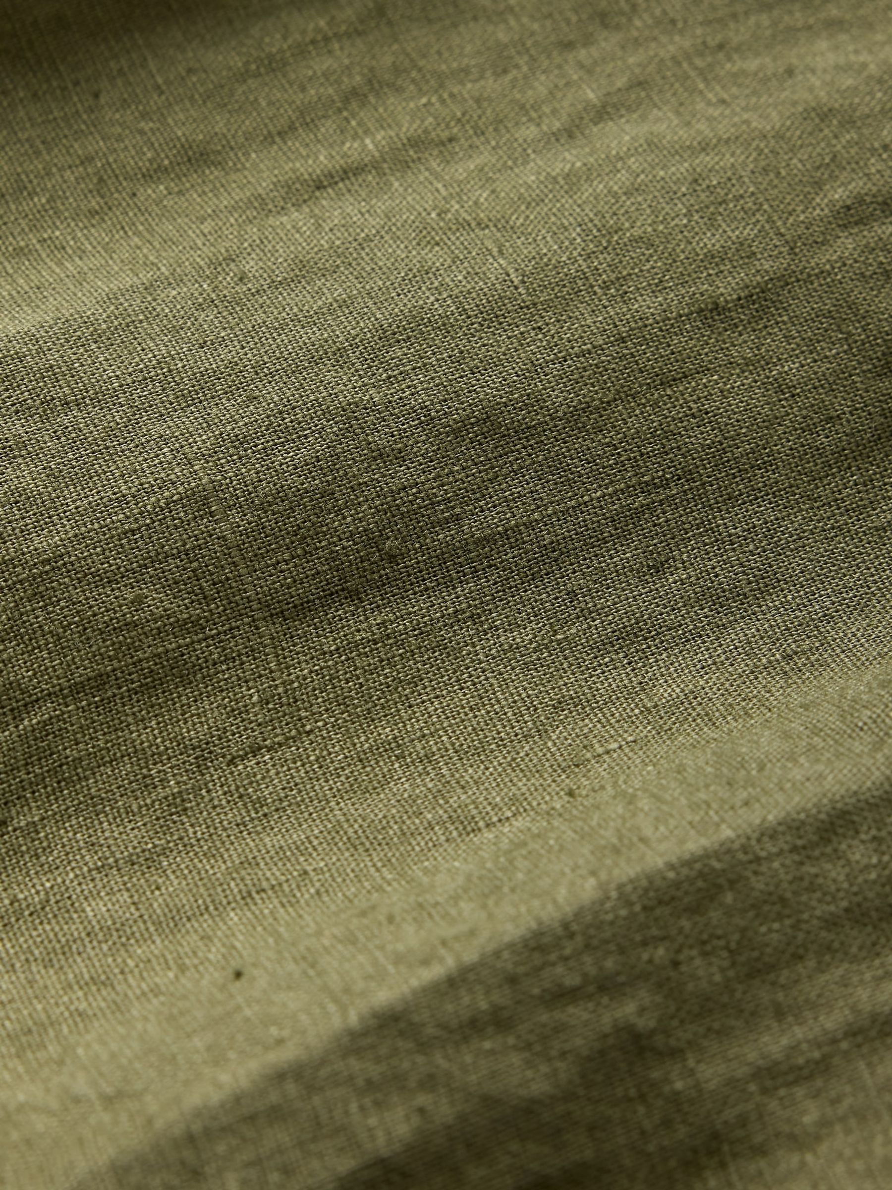 Khaki Green 100% Linen Long Sleeve Classic Shirt - Image 5 of 5