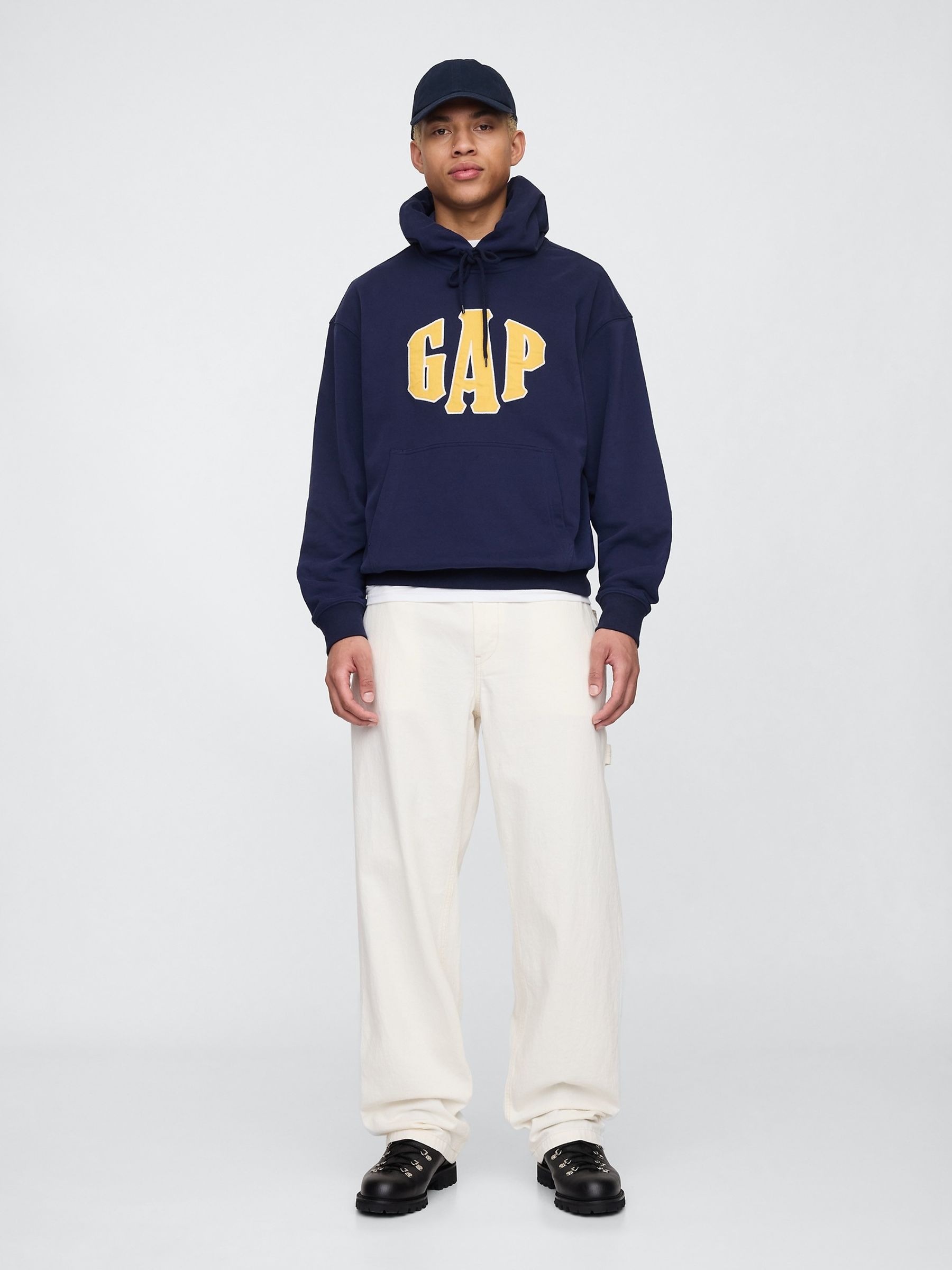 Navy Blue Vintage Soft Oversized Logo Hoodie - Image 3 of 5