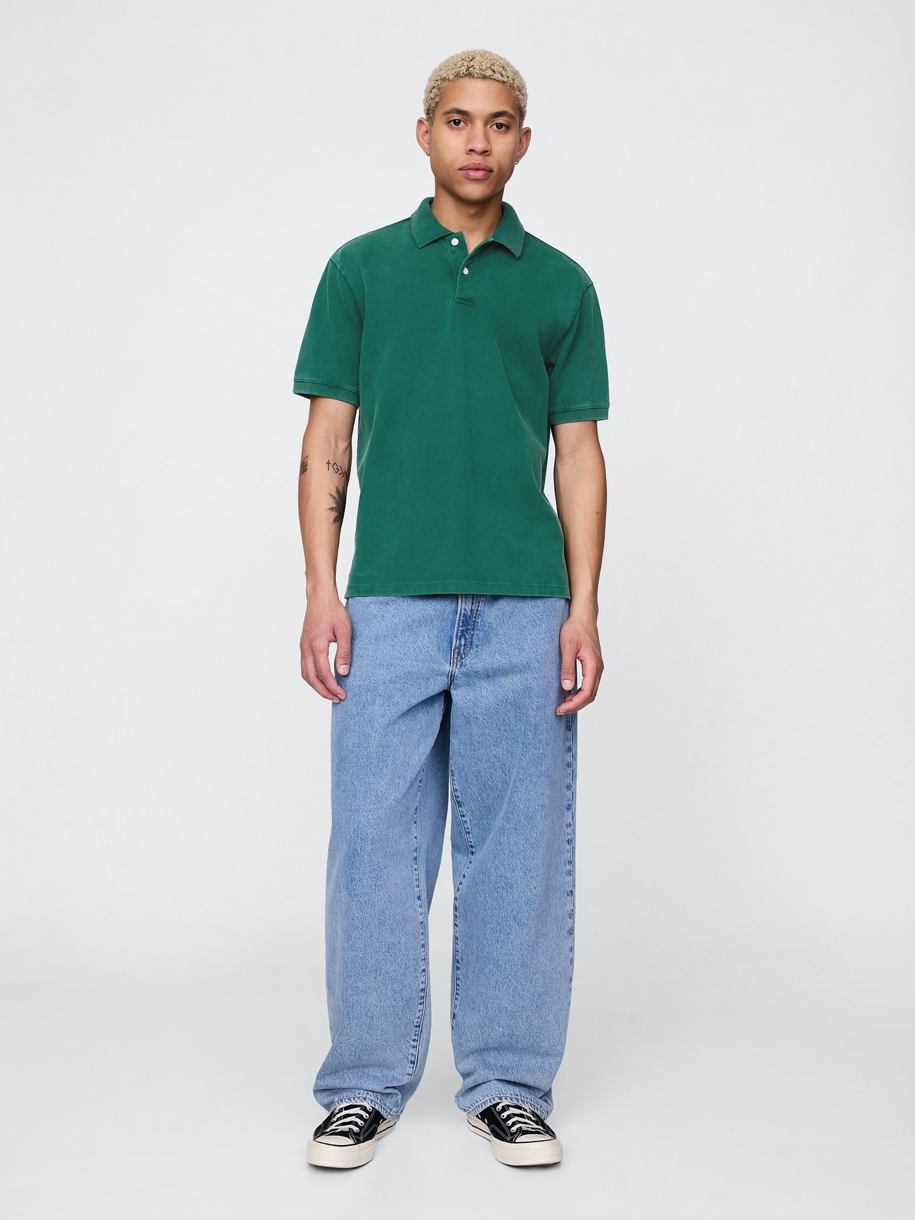 Green Cotton Pique Short Sleeve Polo Shirt - Image 3 of 5