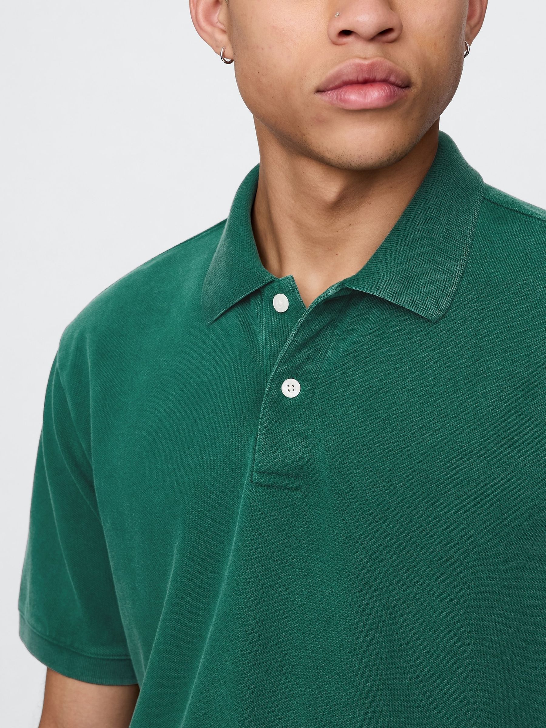 Green Cotton Pique Short Sleeve Polo Shirt - Image 4 of 5