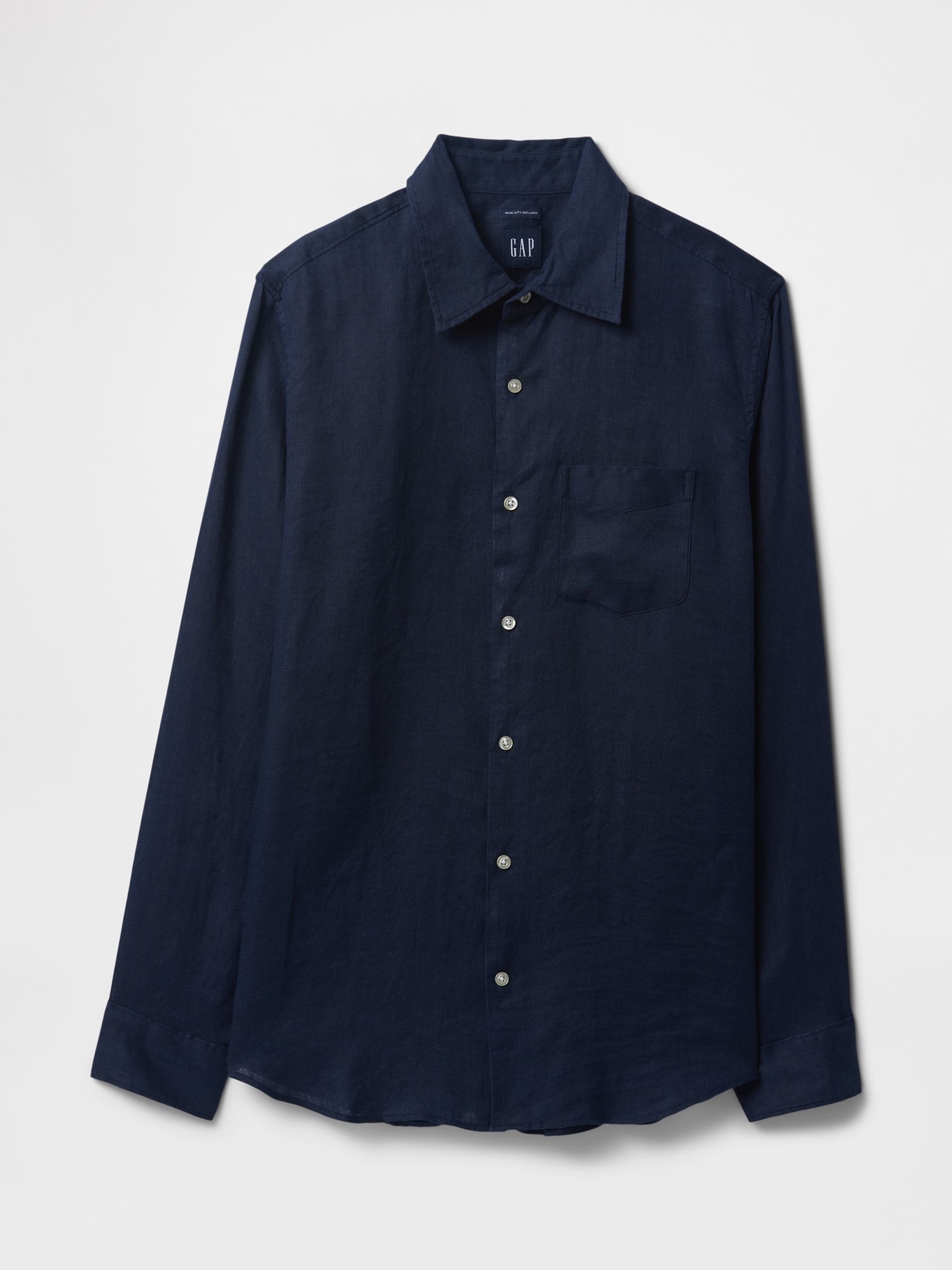 Dark Blue 100% Linen Long Sleeve Classic Shirt - Image 4 of 4 Dark Blue 100% Linen Long Sleeve Classic Shirt - Image 4 of 4