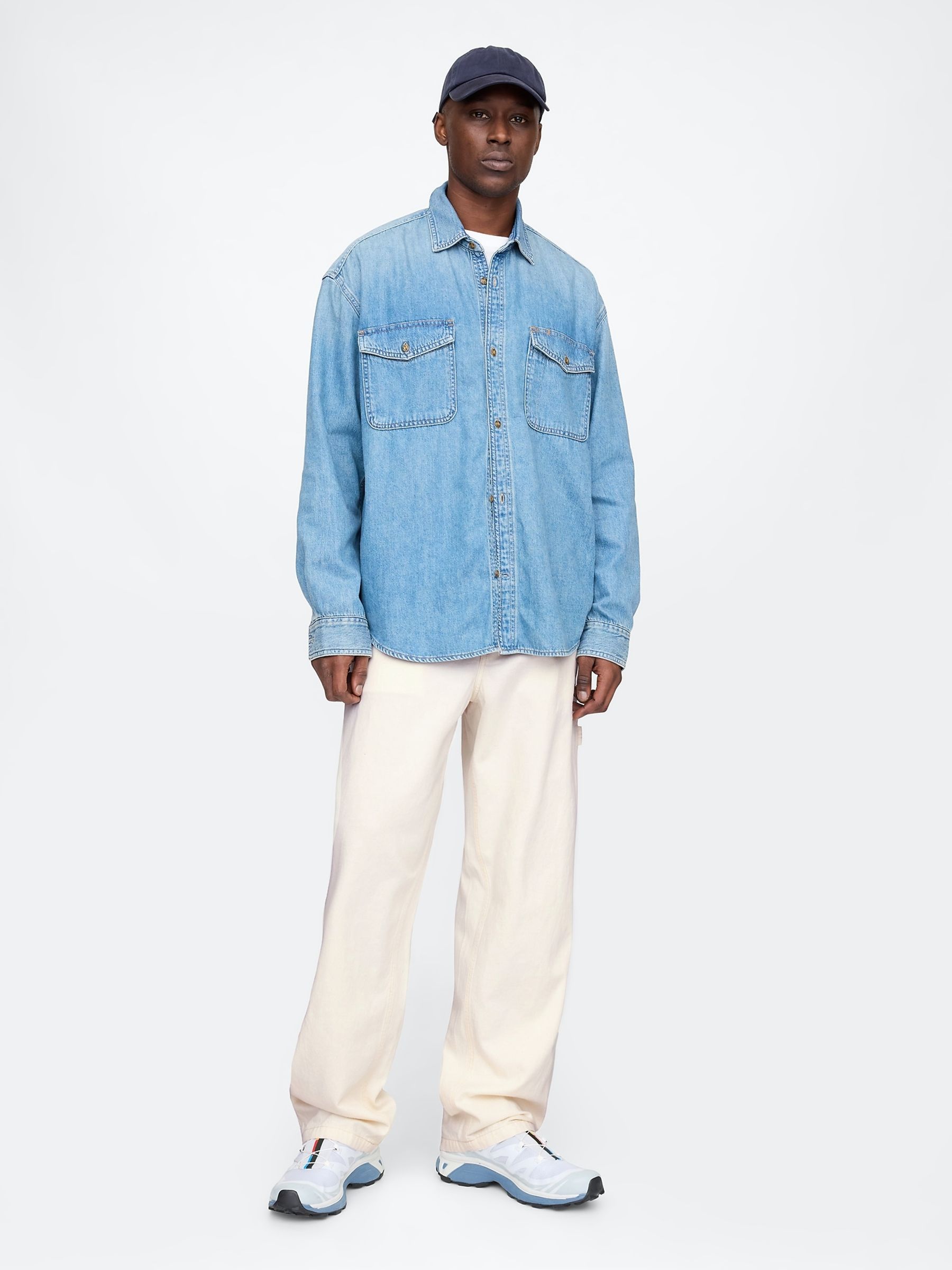 Cream Cotton Baggy Carpenter Jeans - Image 4 of 5