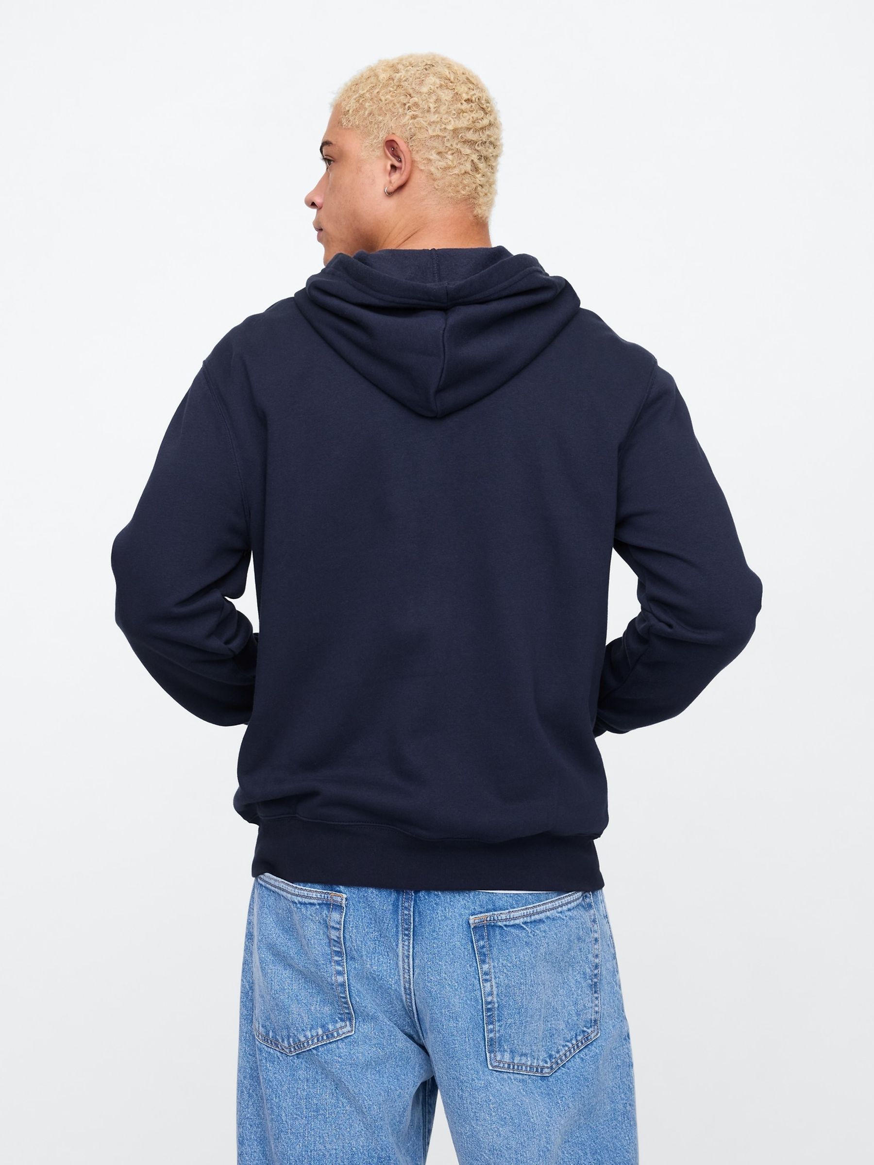 Navy Blue Zip Up Arch Logo Hoodie - Image 2 of 4