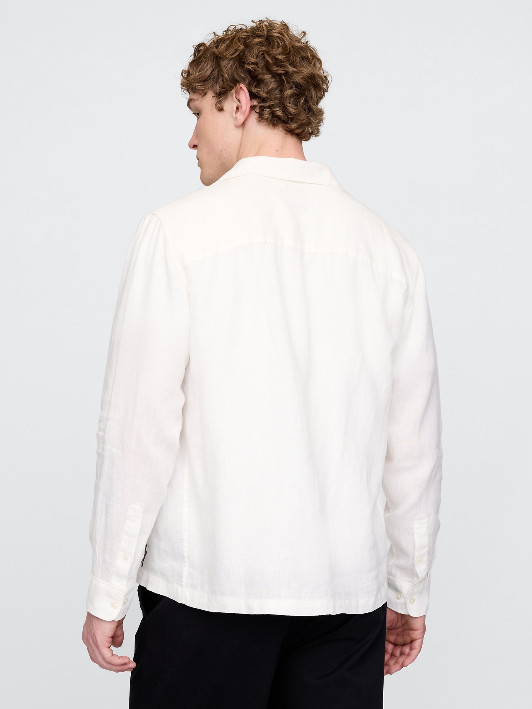 White 100% Linen Long Sleeve Classic Shirt - Image 2 of 5