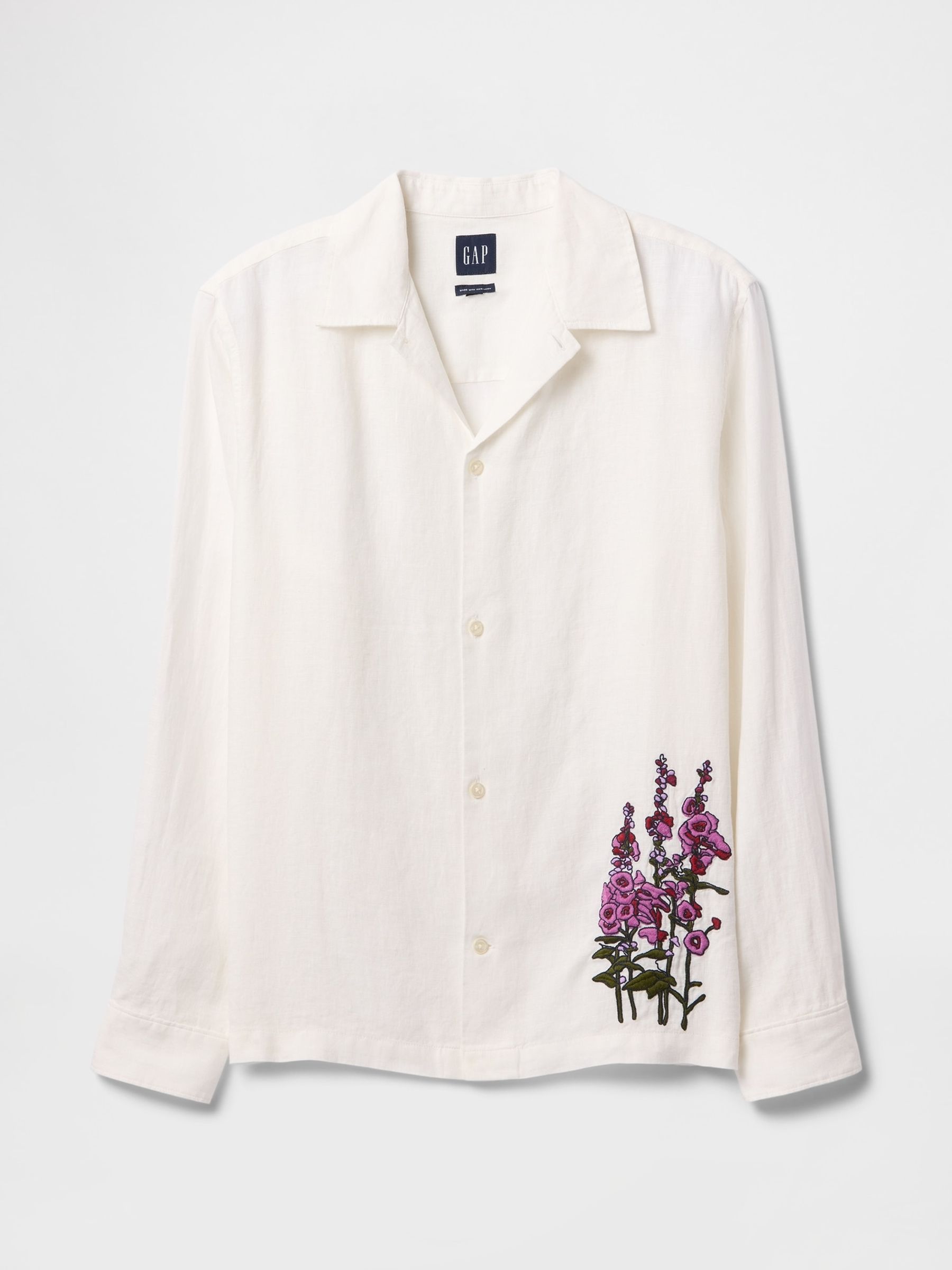 White 100% Linen Long Sleeve Classic Shirt - Image 4 of 5