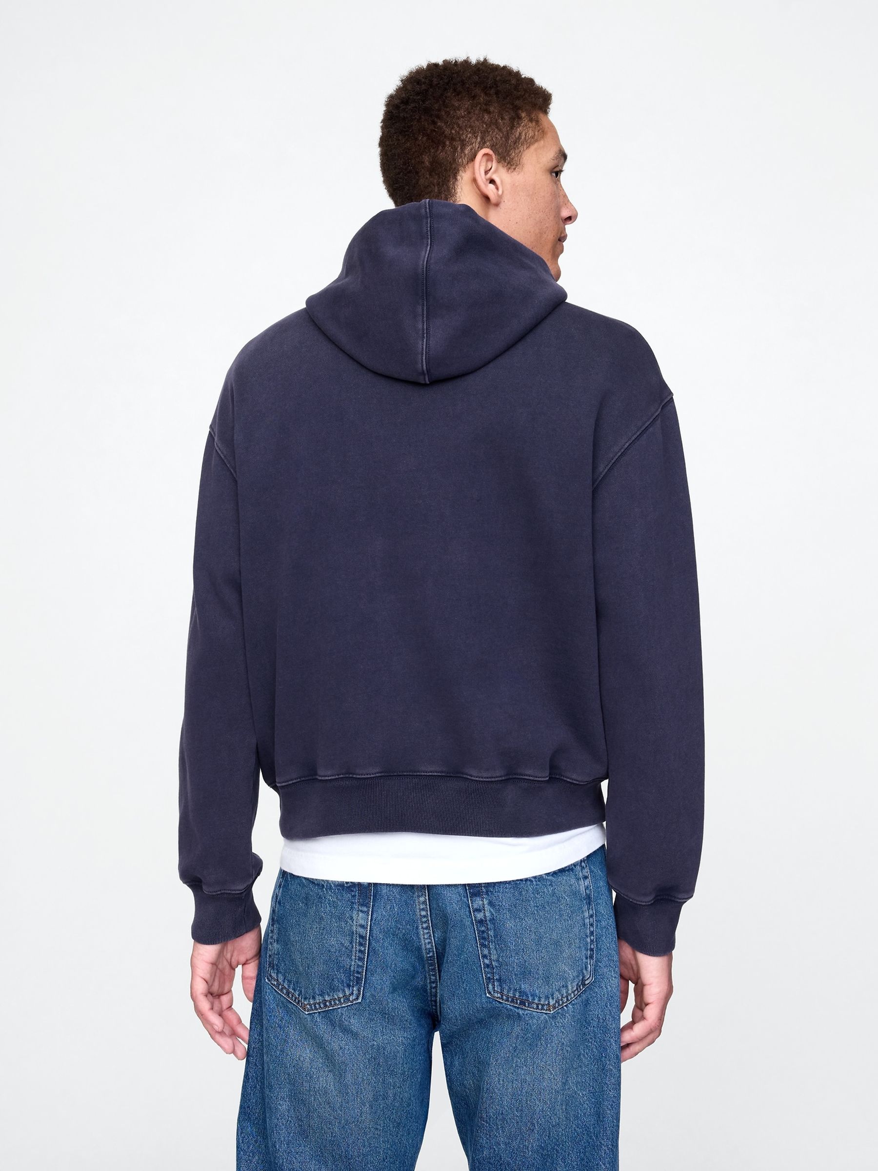 Navy Blue Patchwork Logo Hoodie - Image 2 of 5