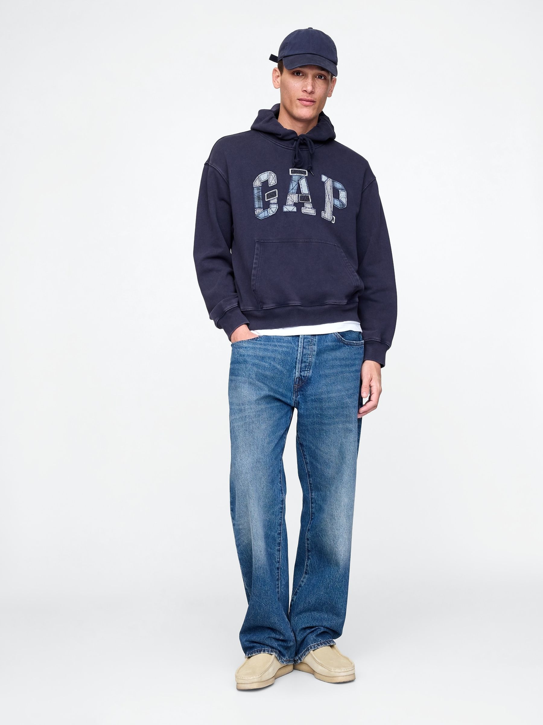 Navy Blue Patchwork Logo Hoodie - Image 3 of 5
