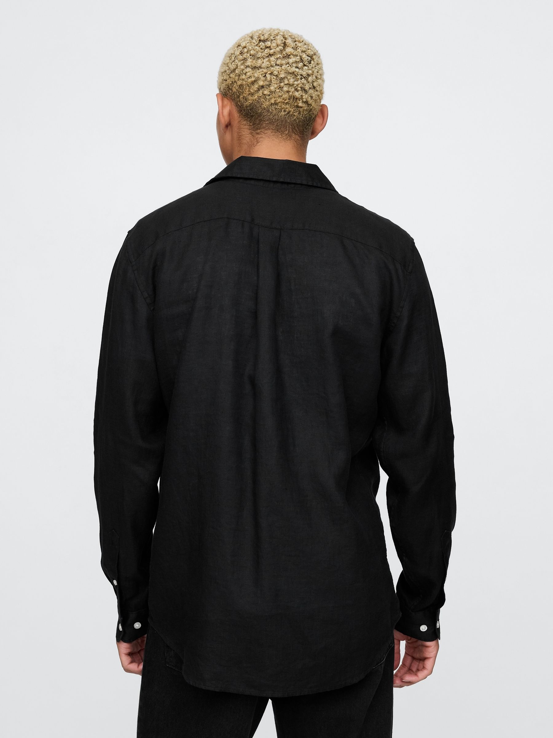 Black 100% Linen Long Sleeve Classic Shirt - Image 2 of 4