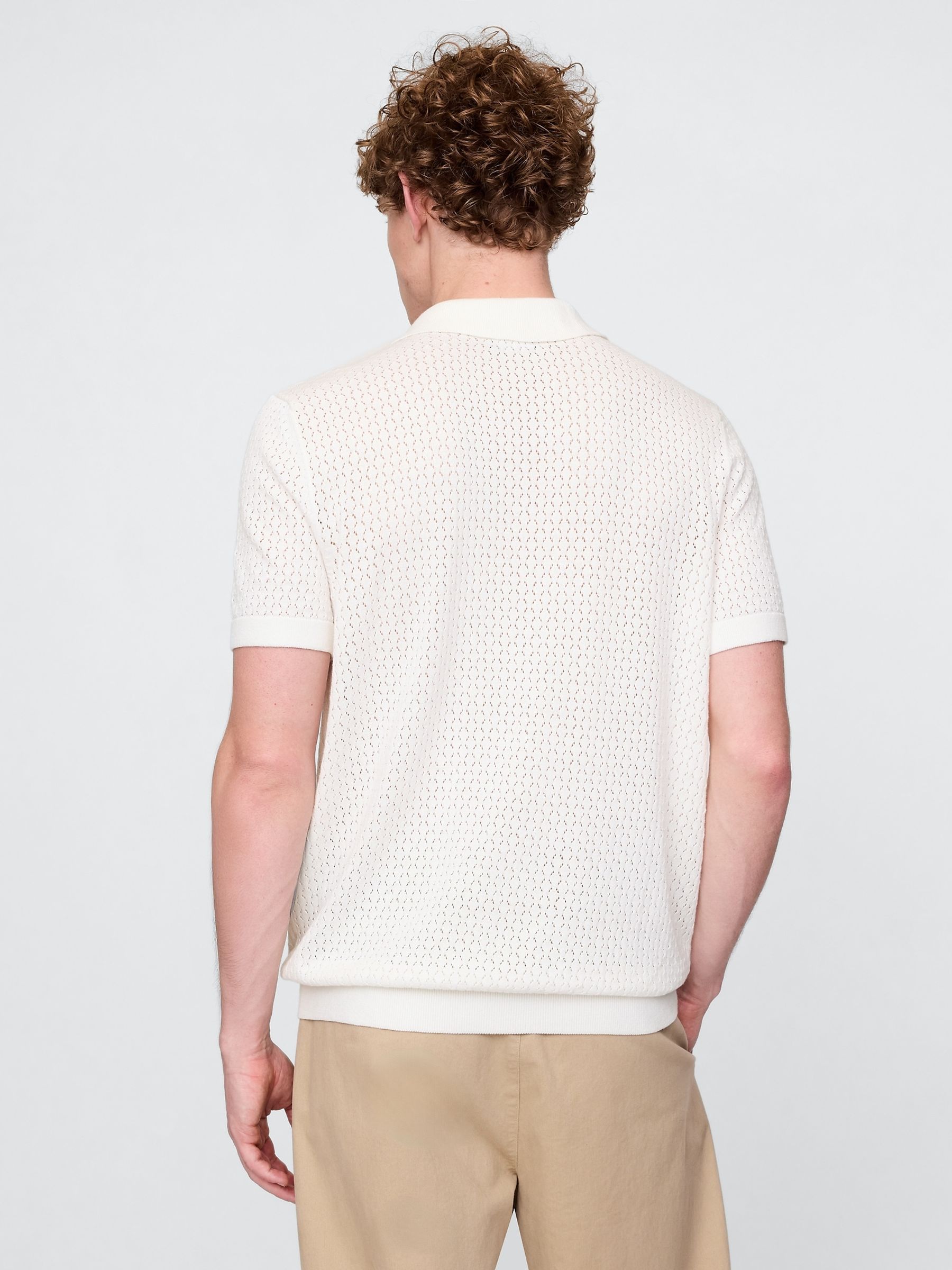 White Crochet Quarter Zip Polo Shirt - Image 2 of 7
