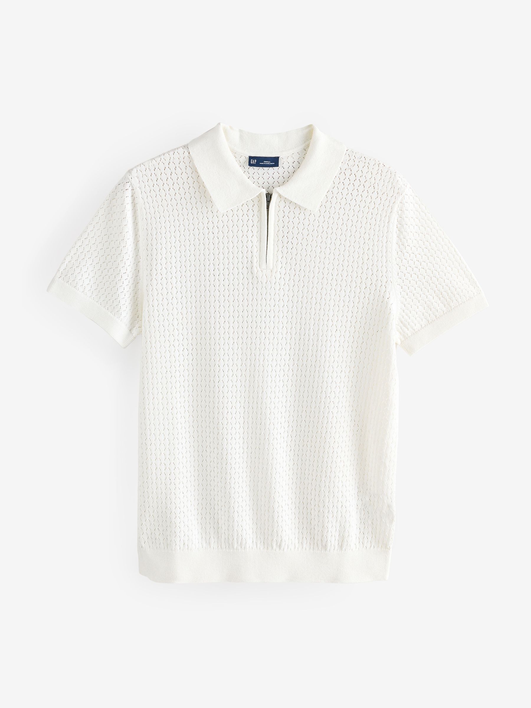 White Crochet Quarter Zip Polo Shirt - Image 5 of 7