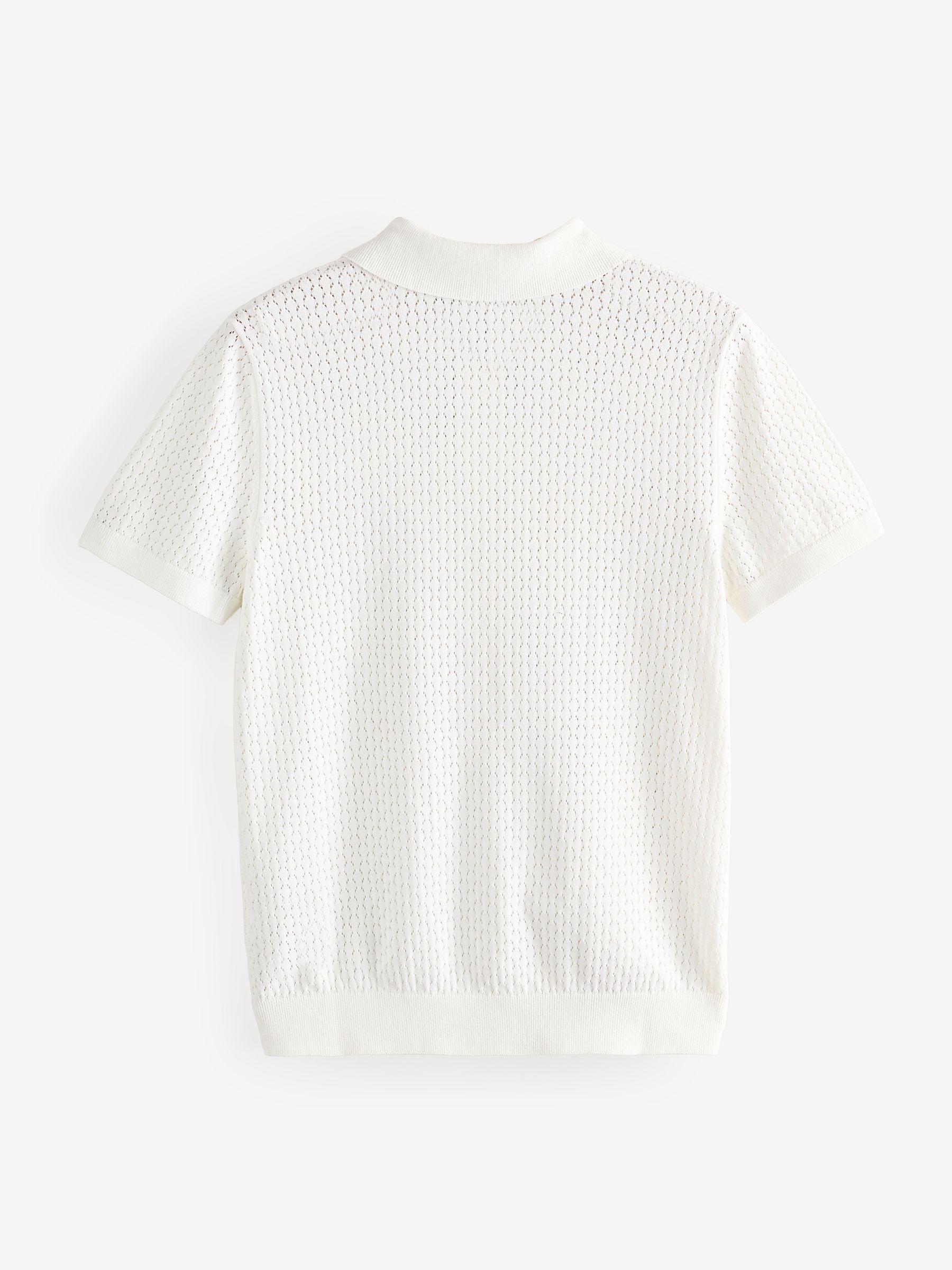 White Crochet Quarter Zip Polo Shirt - Image 6 of 7