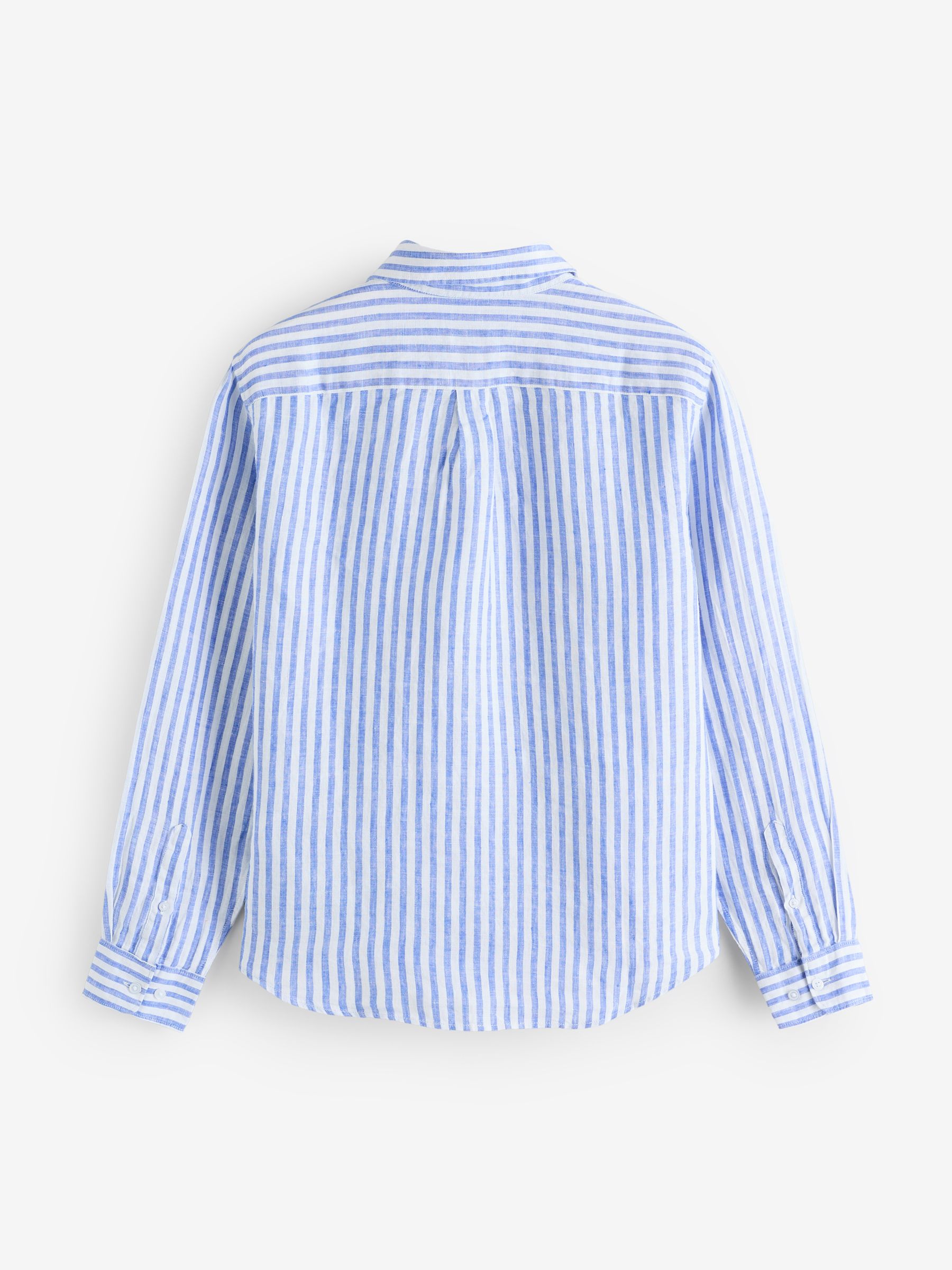 Blue & White Striped 100% Linen Long Sleeve Classic Shirt - Image 5 of 8