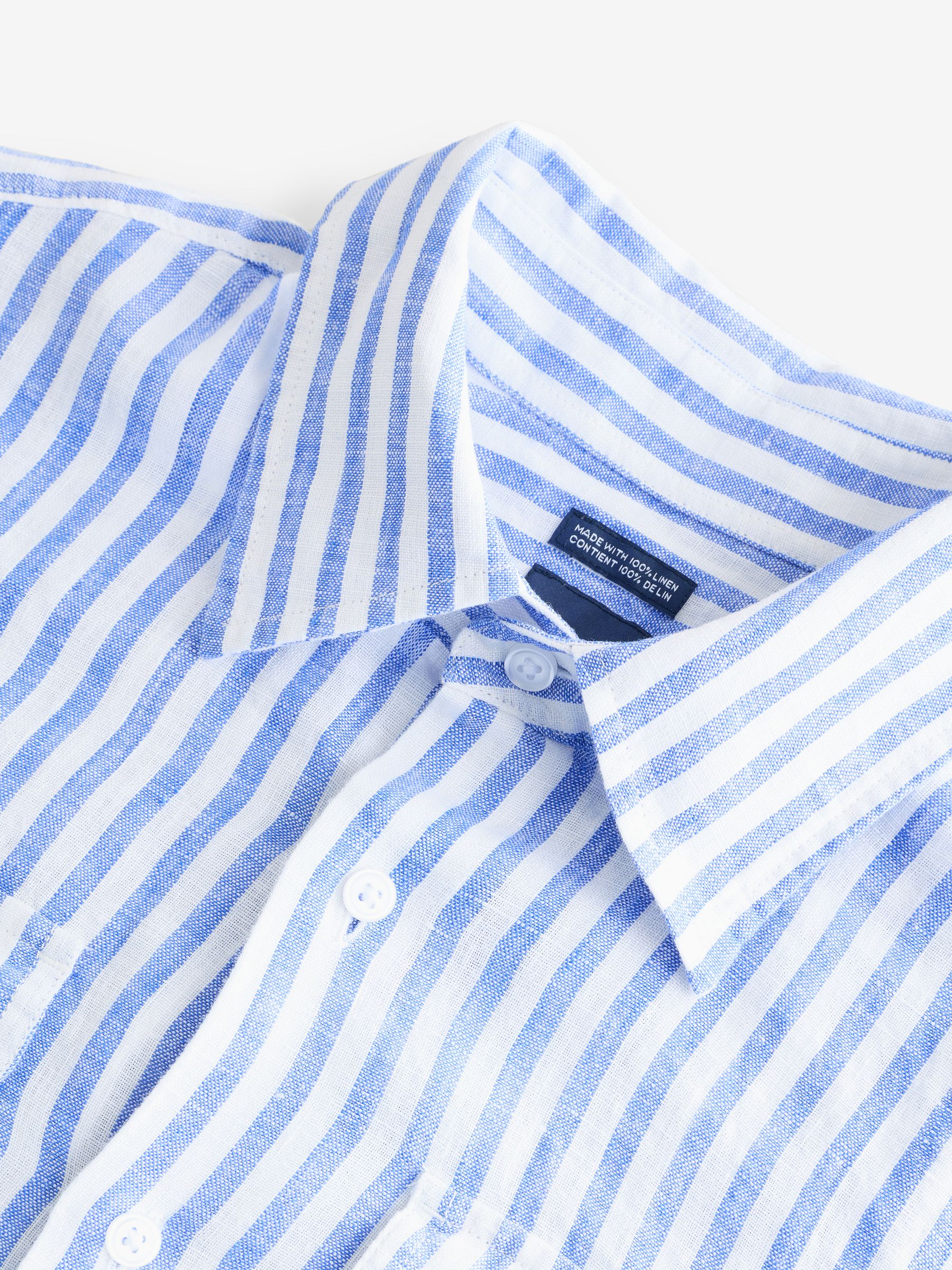 Blue & White Striped 100% Linen Long Sleeve Classic Shirt - Image 6 of 8