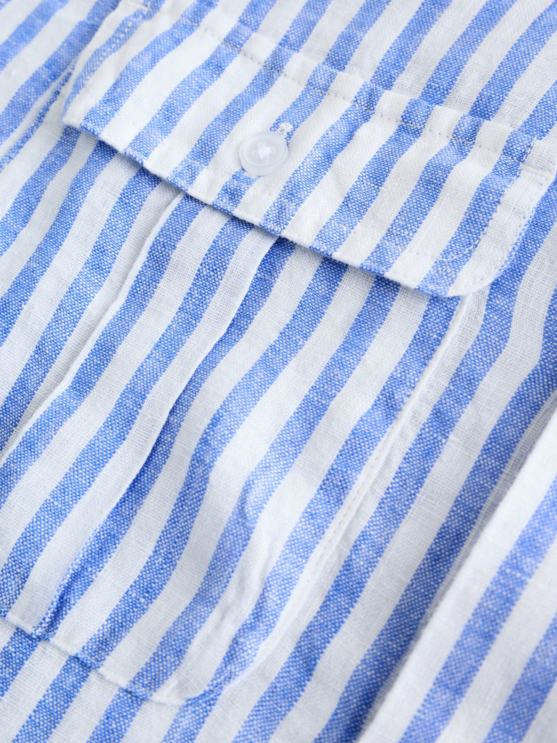 Blue & White Striped 100% Linen Long Sleeve Classic Shirt - Image 7 of 8