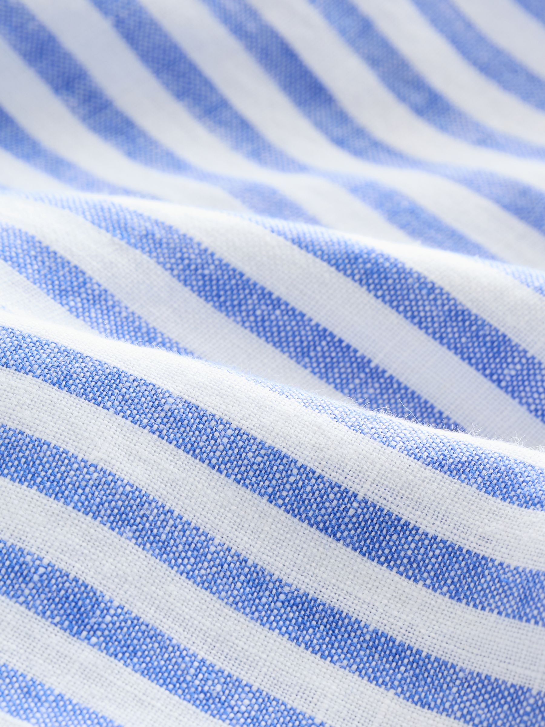 Blue & White Striped 100% Linen Long Sleeve Classic Shirt - Image 8 of 8