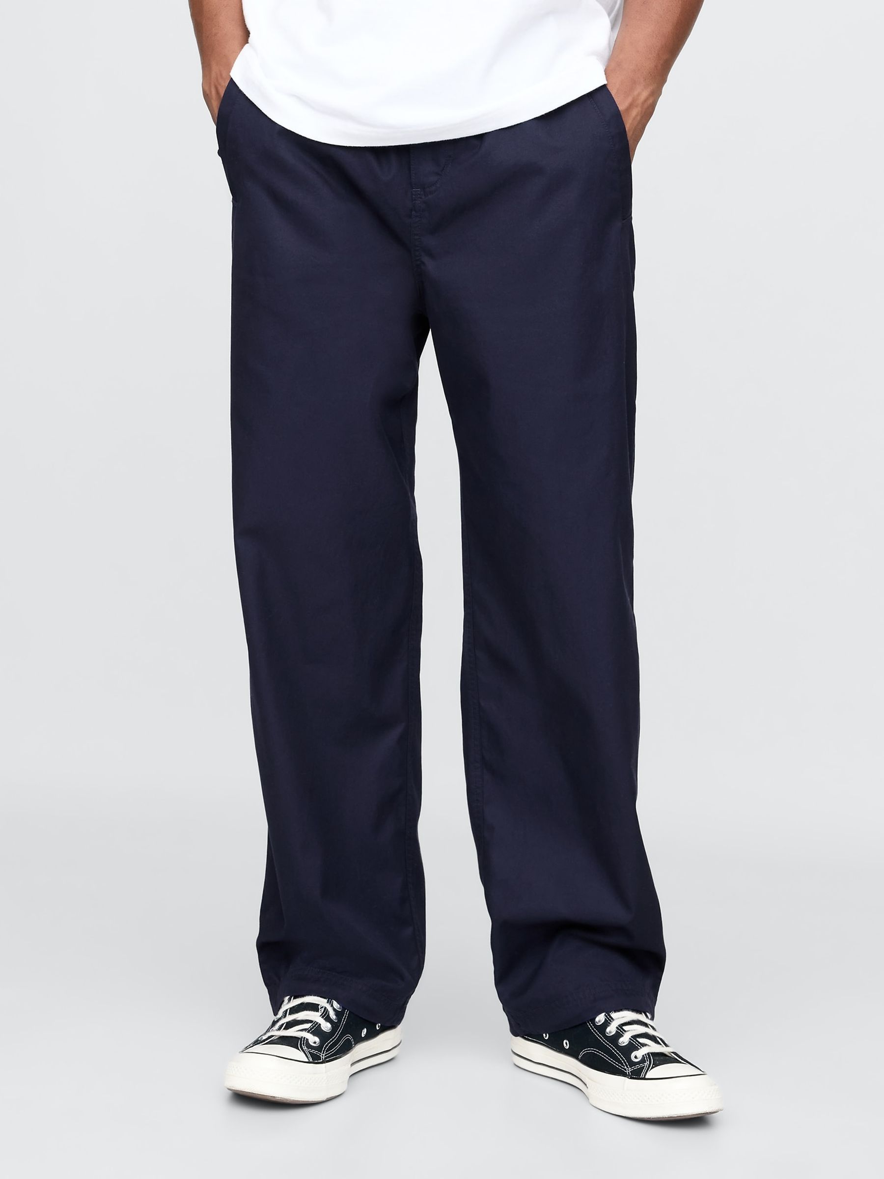 Navy Blue Soft Cotton Parachute Baggy Trousers - Image 1 of 5
