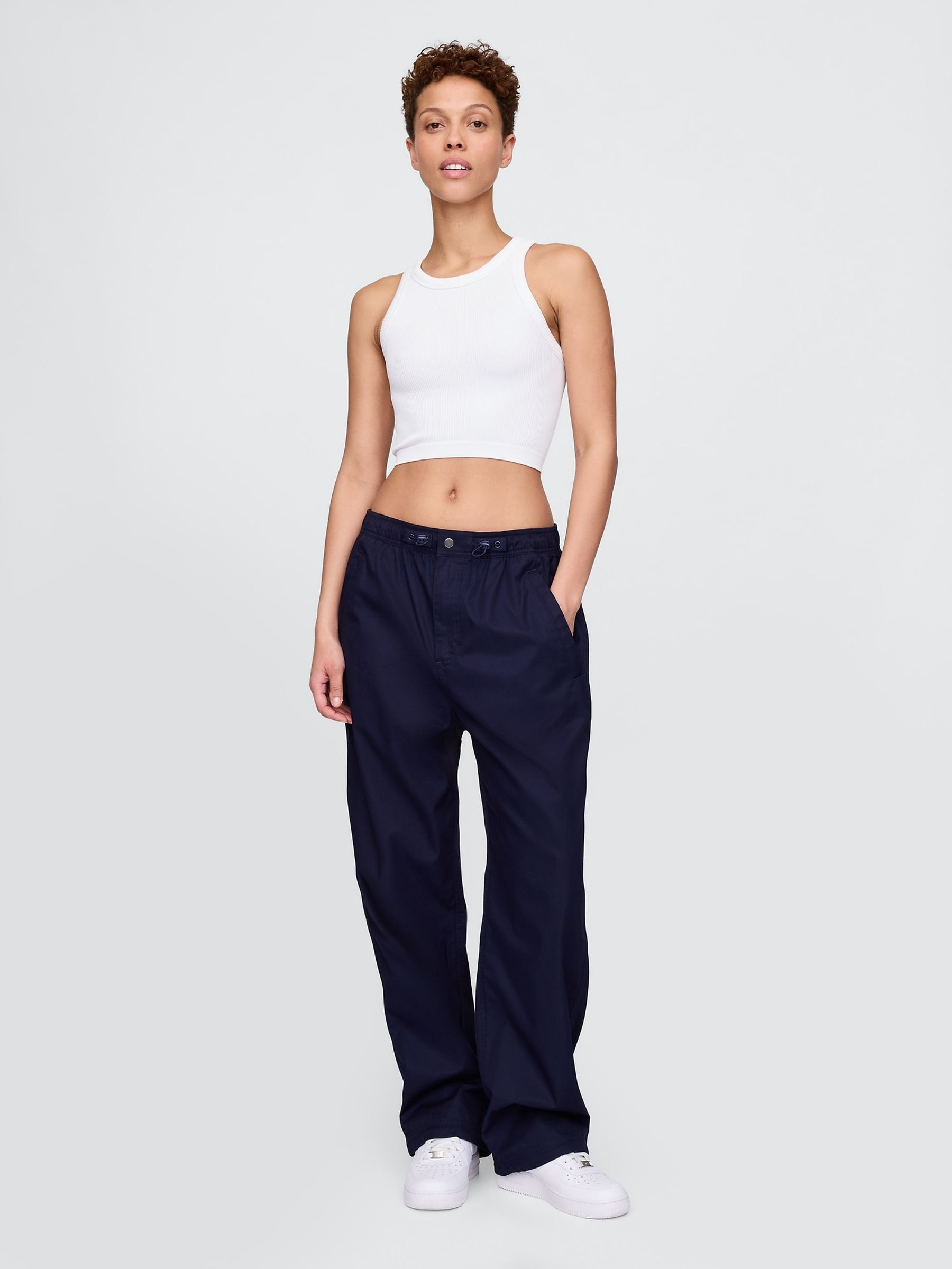 Navy Blue Soft Cotton Parachute Baggy Trousers - Image 4 of 5