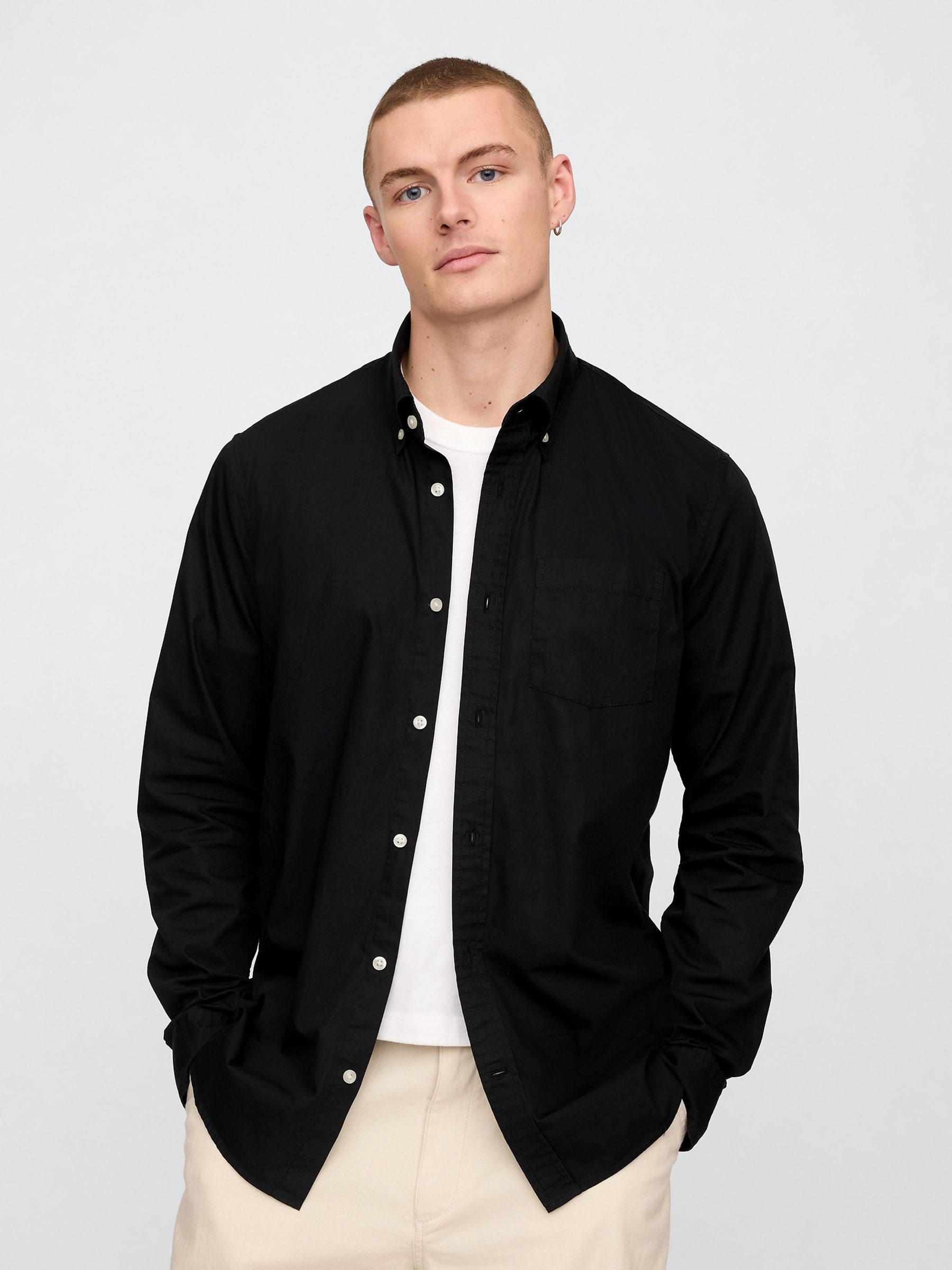 Black Long Sleeve Poplin Classic Shirt - Image 1 of 5
