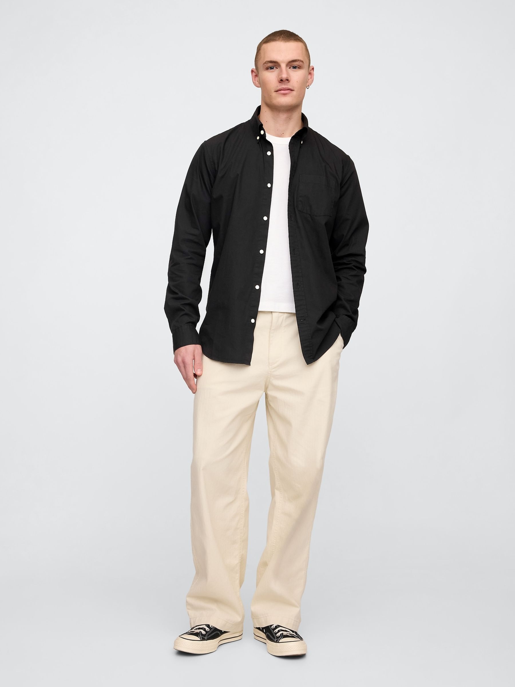 Black Long Sleeve Poplin Classic Shirt - Image 3 of 5