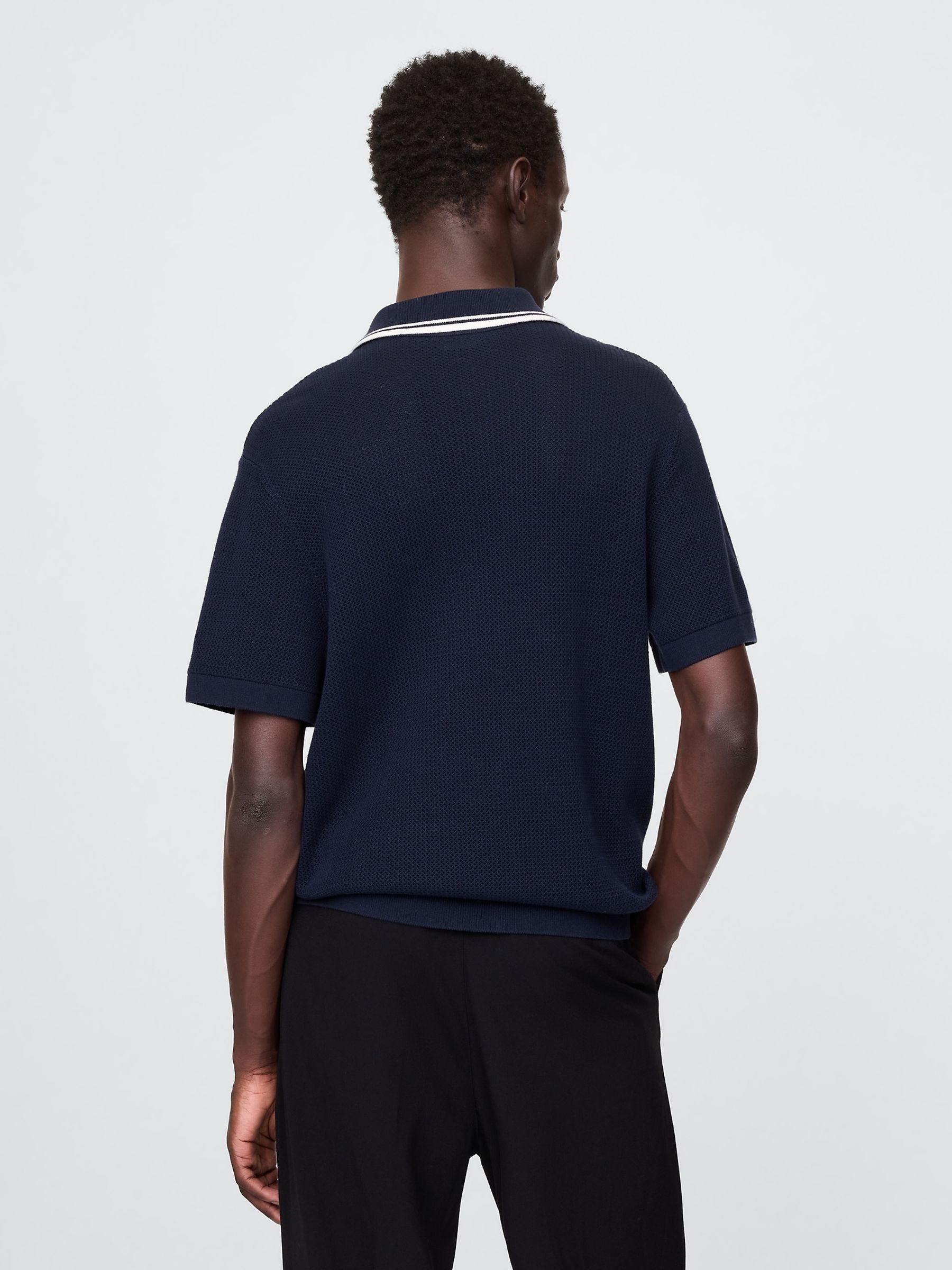 Navy/Blue Johnny-Collar Short Sleeve Knitted Polo Jumper - Image 2 of 7