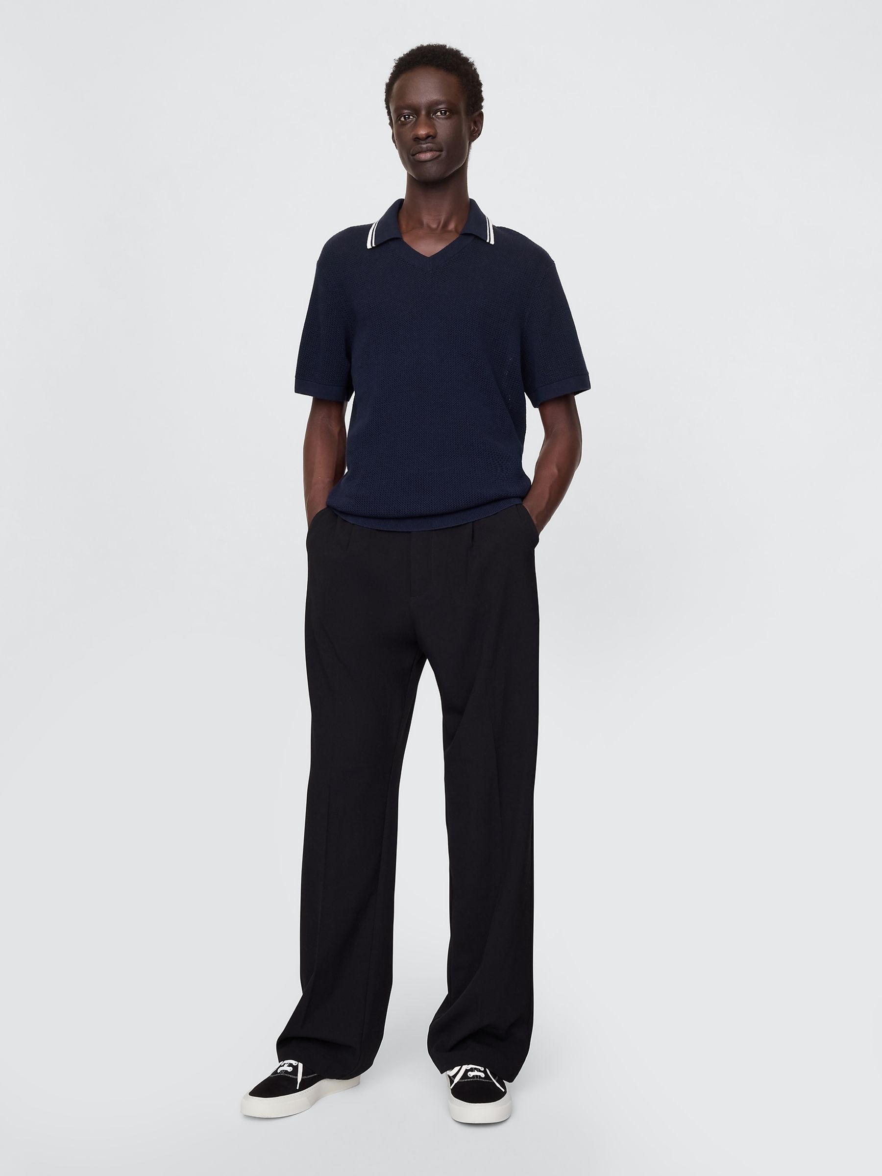 Navy/Blue Johnny-Collar Short Sleeve Knitted Polo Jumper - Image 3 of 7