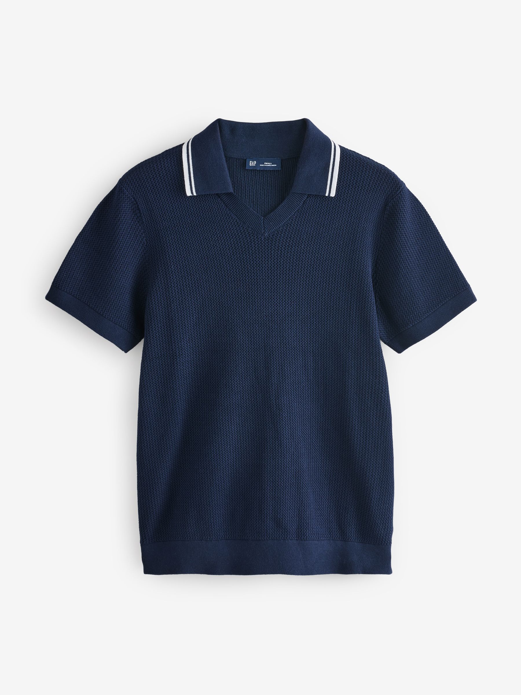 Navy/Blue Johnny-Collar Short Sleeve Knitted Polo Jumper - Image 5 of 7