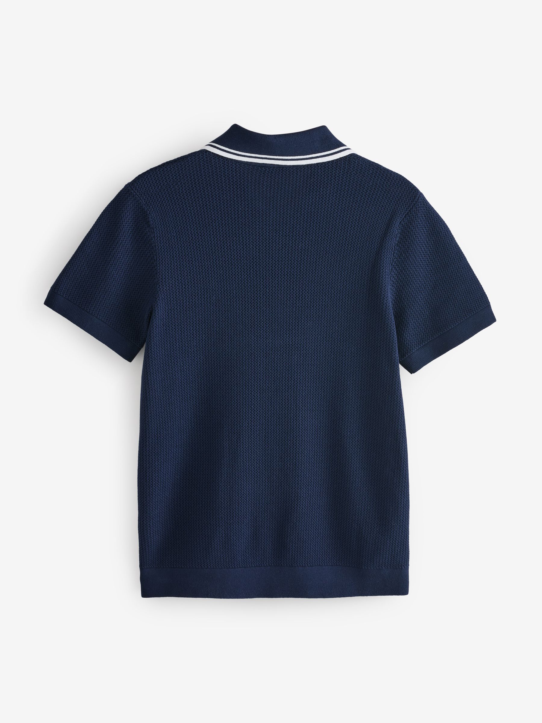 Navy/Blue Johnny-Collar Short Sleeve Knitted Polo Jumper - Image 6 of 7