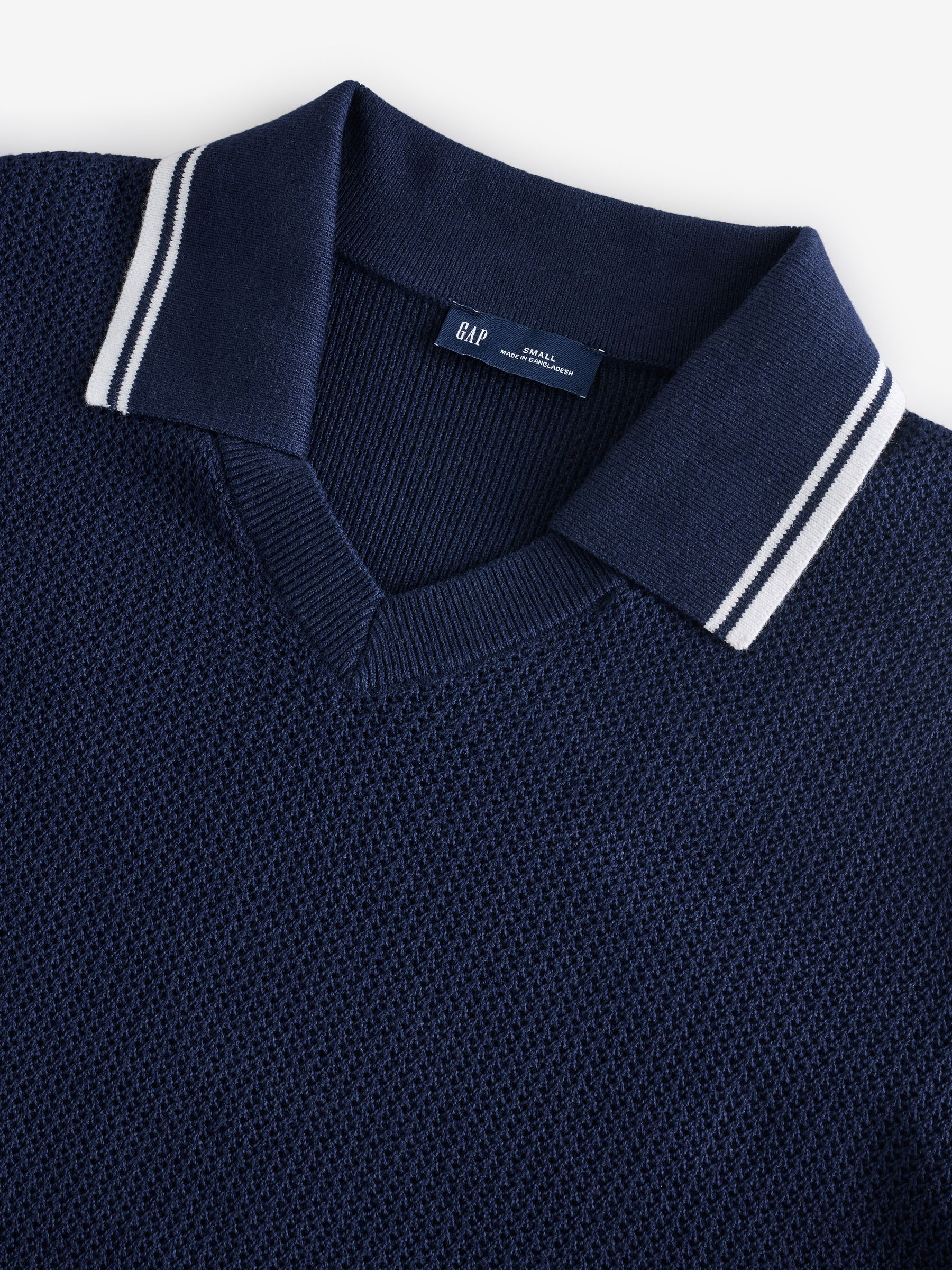 Navy/Blue Johnny-Collar Short Sleeve Knitted Polo Jumper - Image 7 of 7