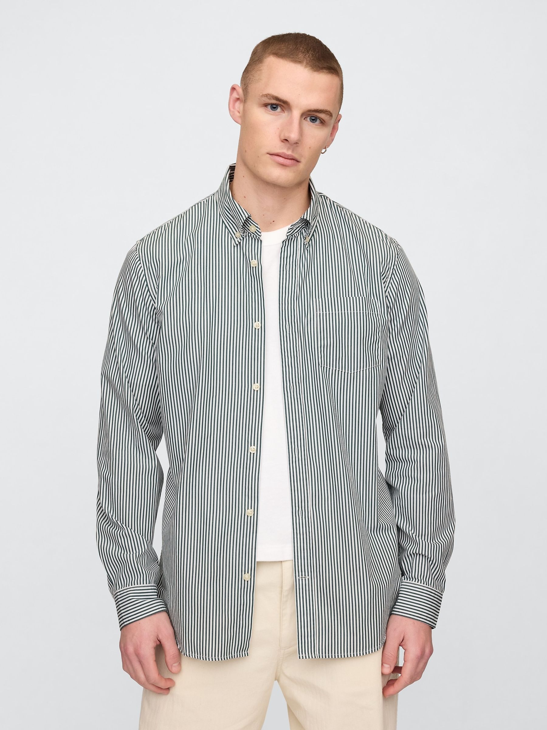 Green Stripe Long Sleeve Poplin Classic Shirt - Image 1 of 5
