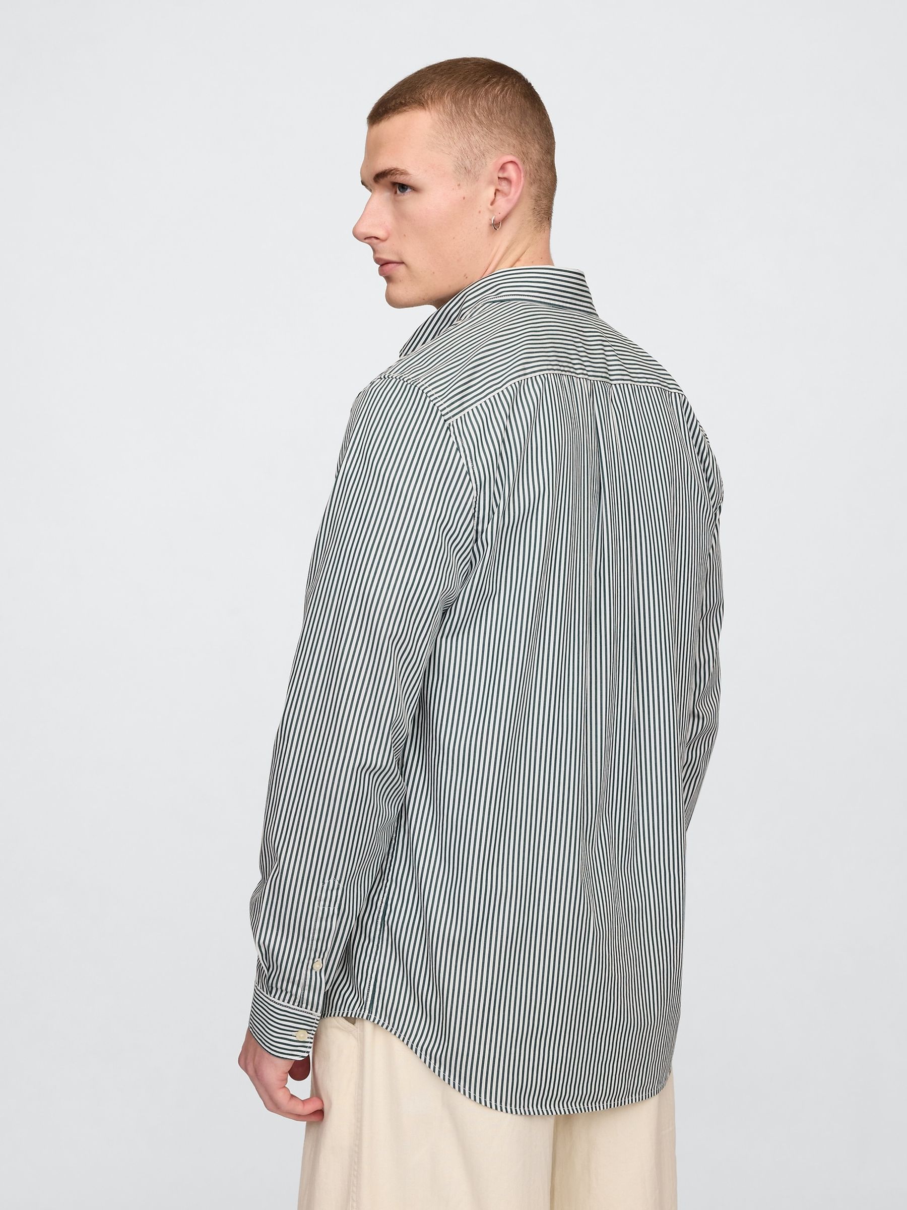 Green Stripe Long Sleeve Poplin Classic Shirt - Image 2 of 5