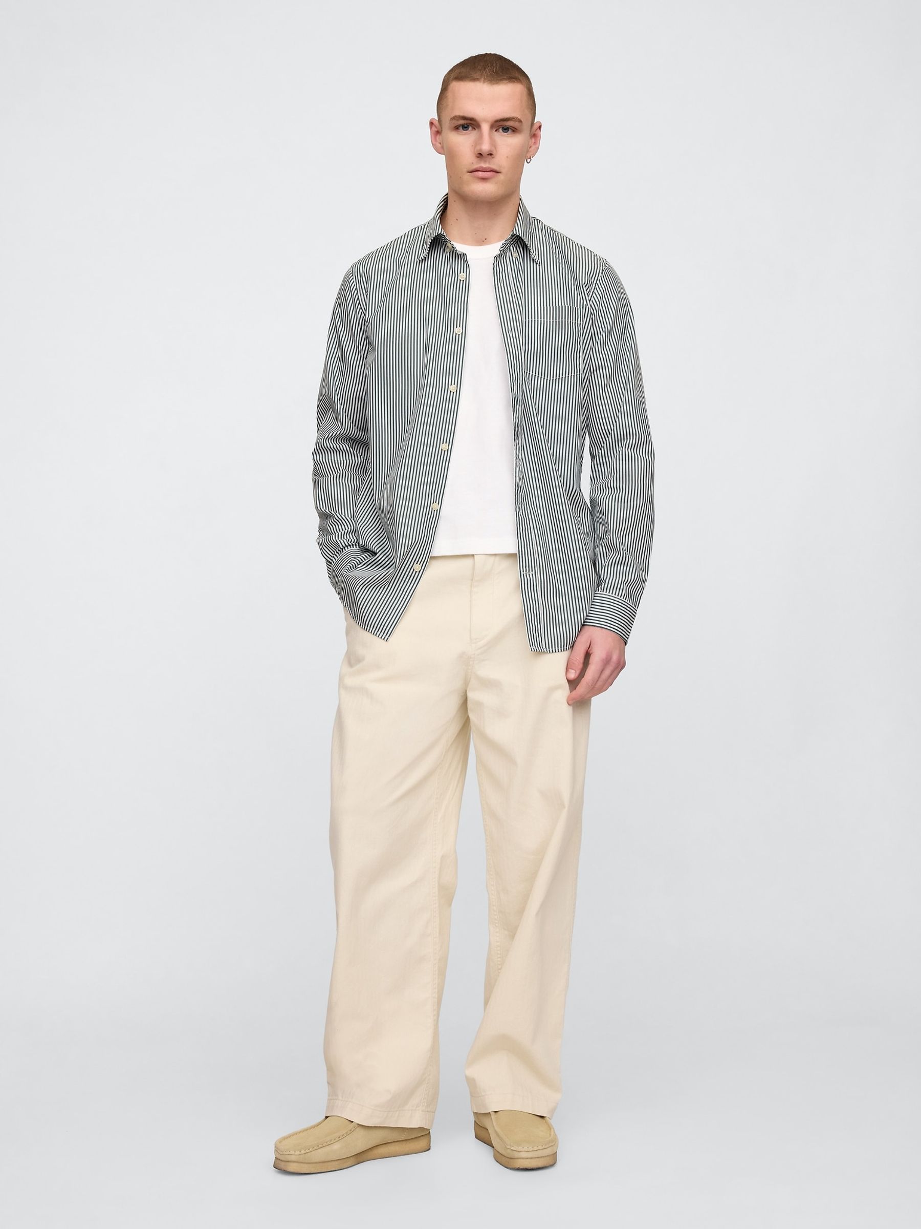Green Stripe Long Sleeve Poplin Classic Shirt - Image 3 of 5