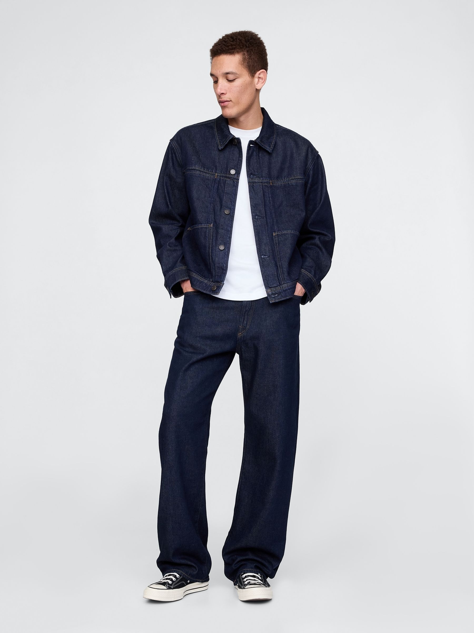 Dark Indigo Blue UltraSoft Boxy Icon Denim Jacket - Image 3 of 5