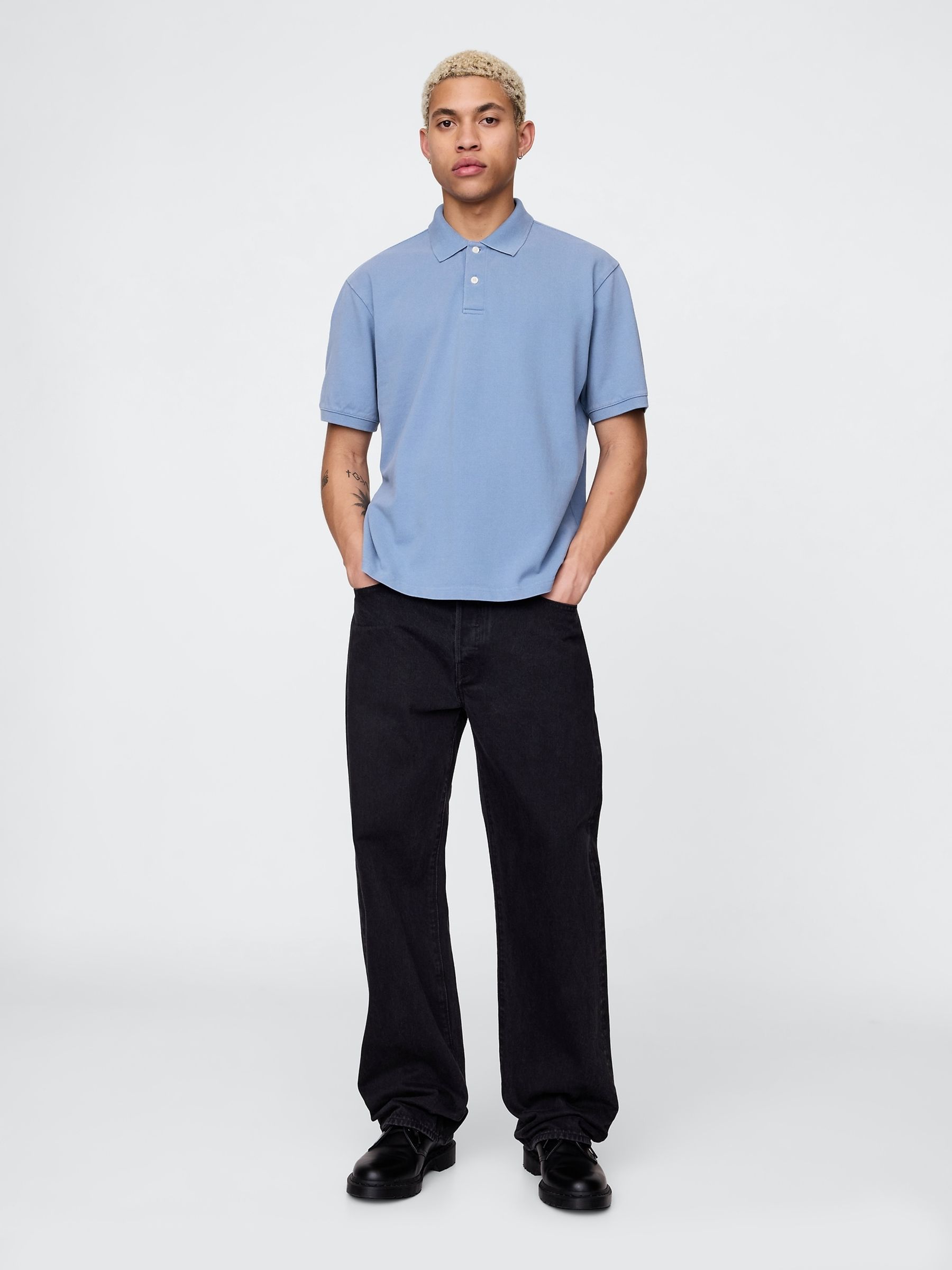 Blue Cotton Pique Short Sleeve Polo Shirt - Image 3 of 5