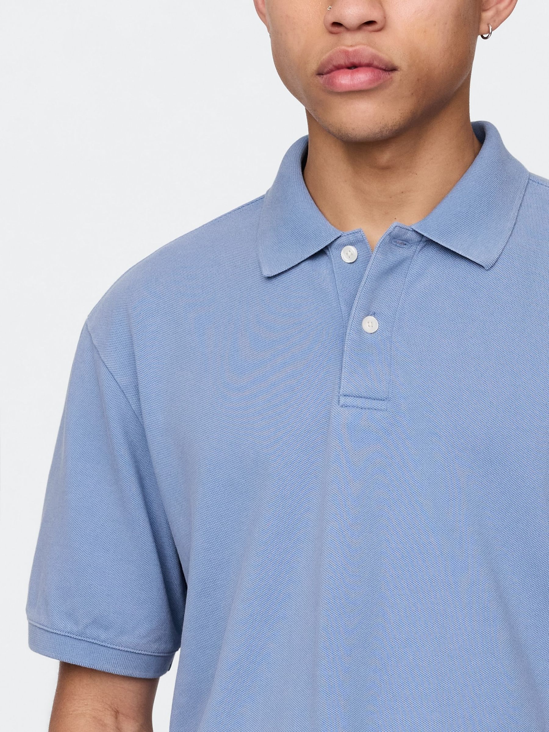 Blue Cotton Pique Short Sleeve Polo Shirt - Image 4 of 5