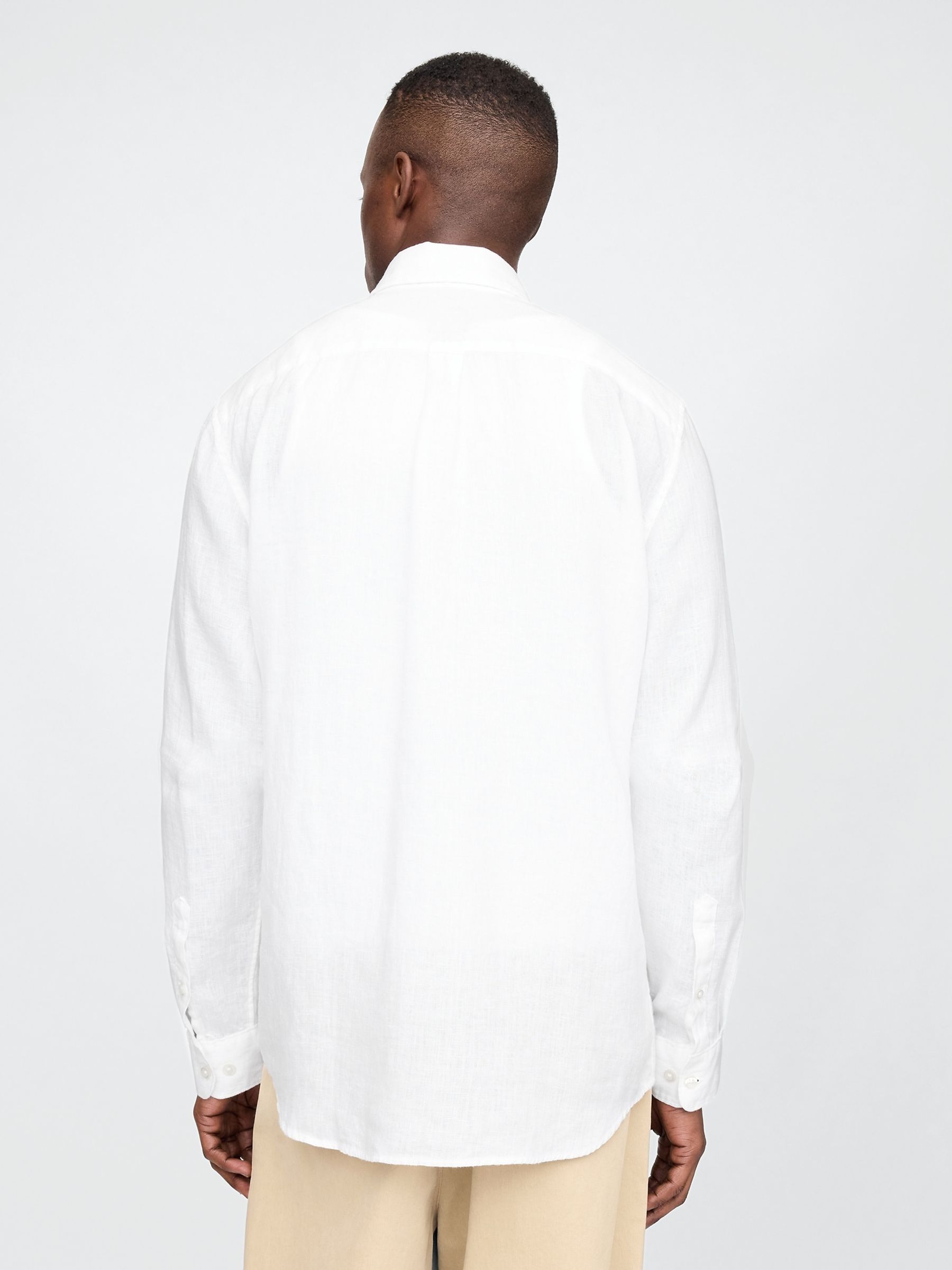 White 100% Linen Long Sleeve Classic Shirt - Image 3 of 5