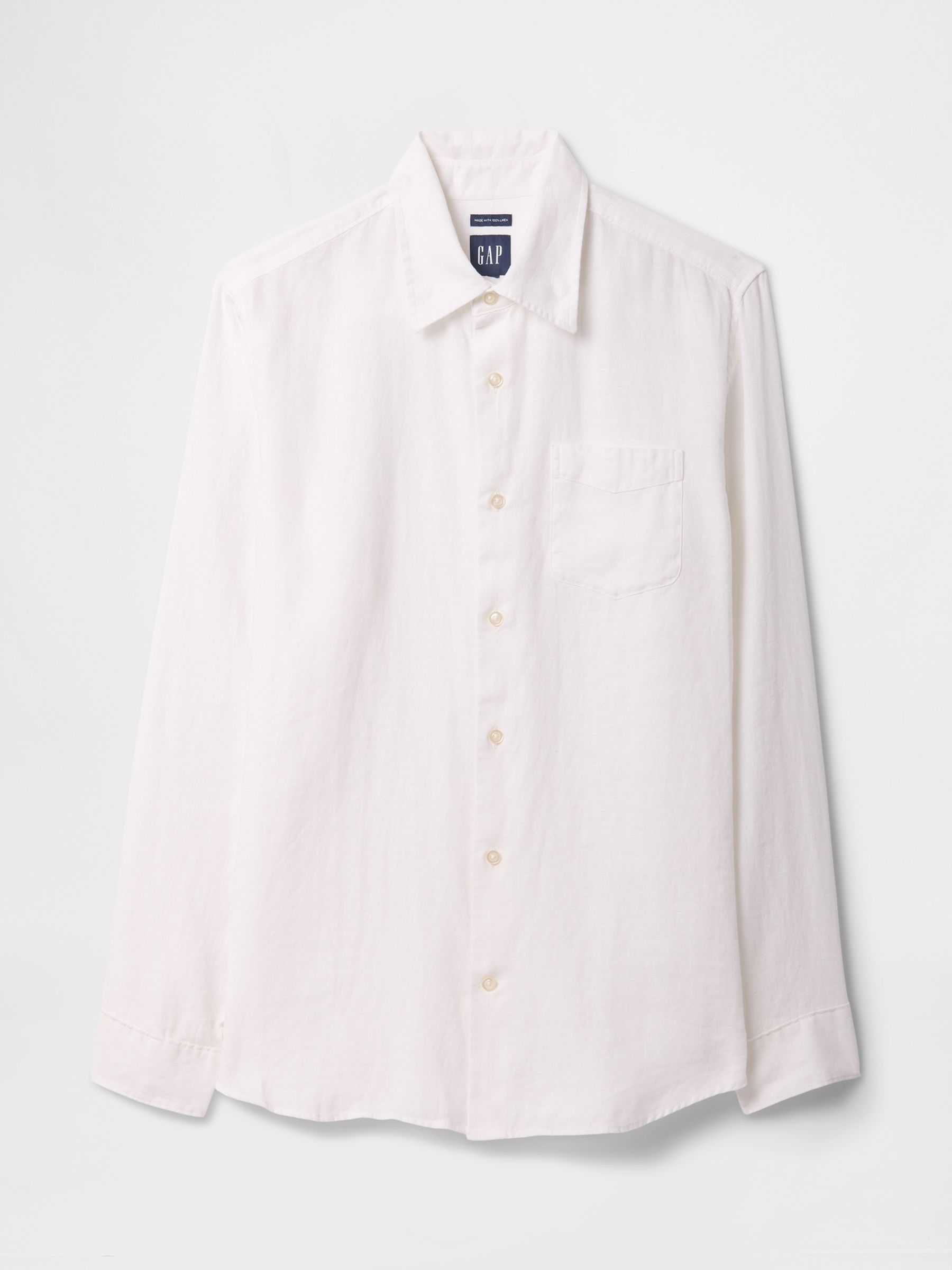 White 100% Linen Long Sleeve Classic Shirt - Image 4 of 5
