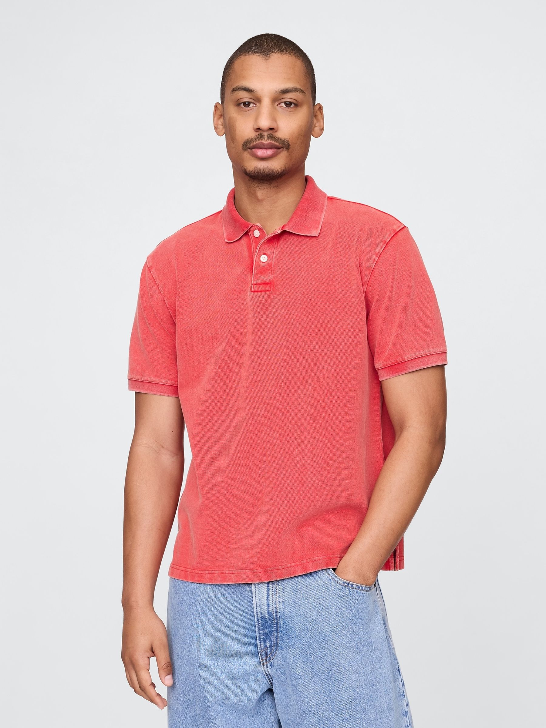 Red Cotton Pique Short Sleeve Polo Shirt - Image 1 of 5