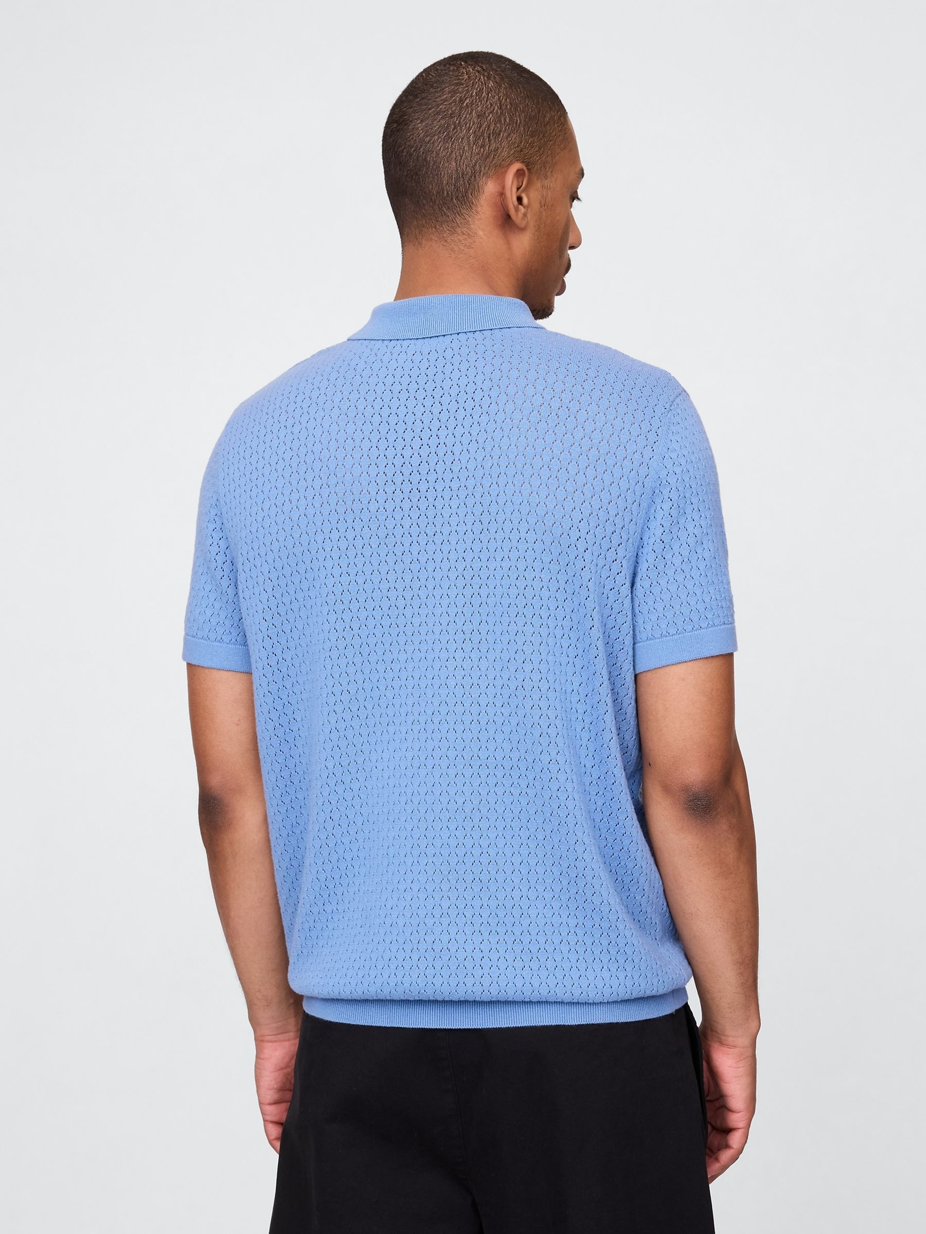 Blue Crochet Quarter Zip Polo Shirt - Image 2 of 7