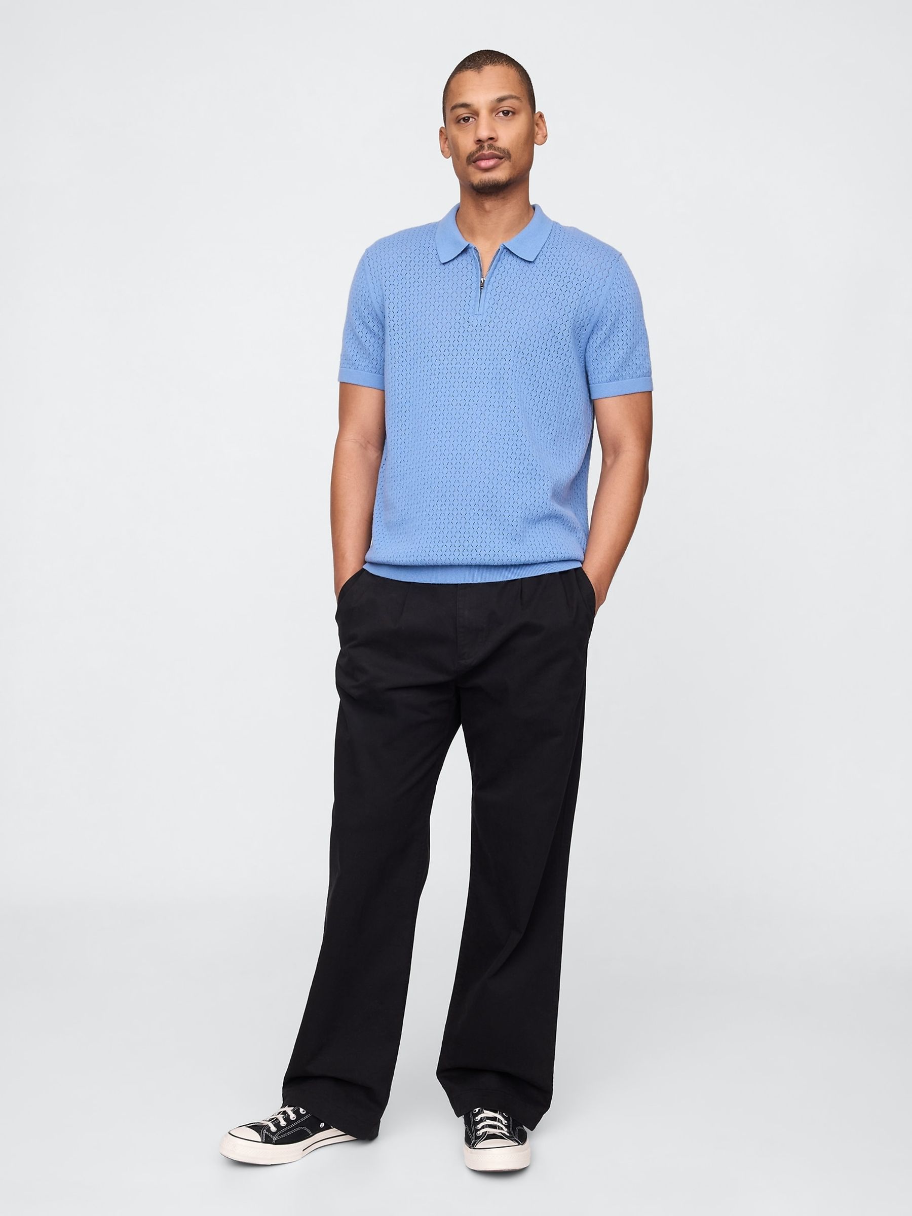 Blue Crochet Quarter Zip Polo Shirt - Image 3 of 7