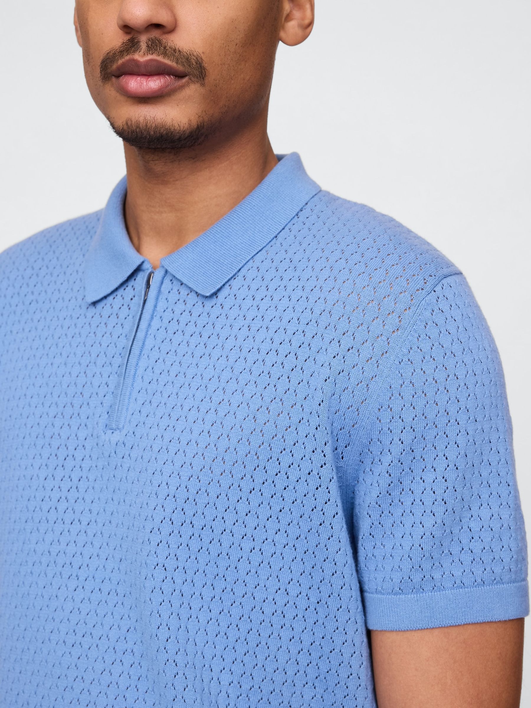 Blue Crochet Quarter Zip Polo Shirt - Image 4 of 7