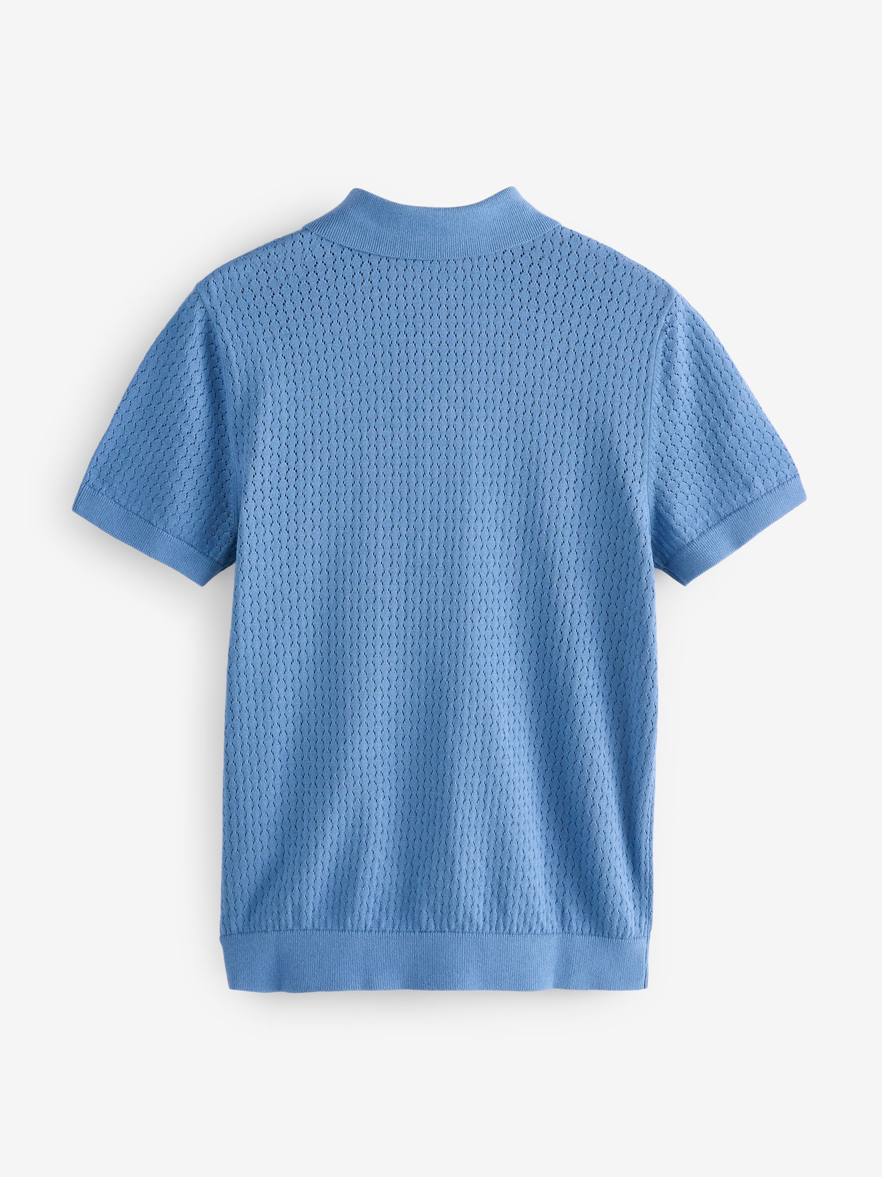 Blue Crochet Quarter Zip Polo Shirt - Image 6 of 7