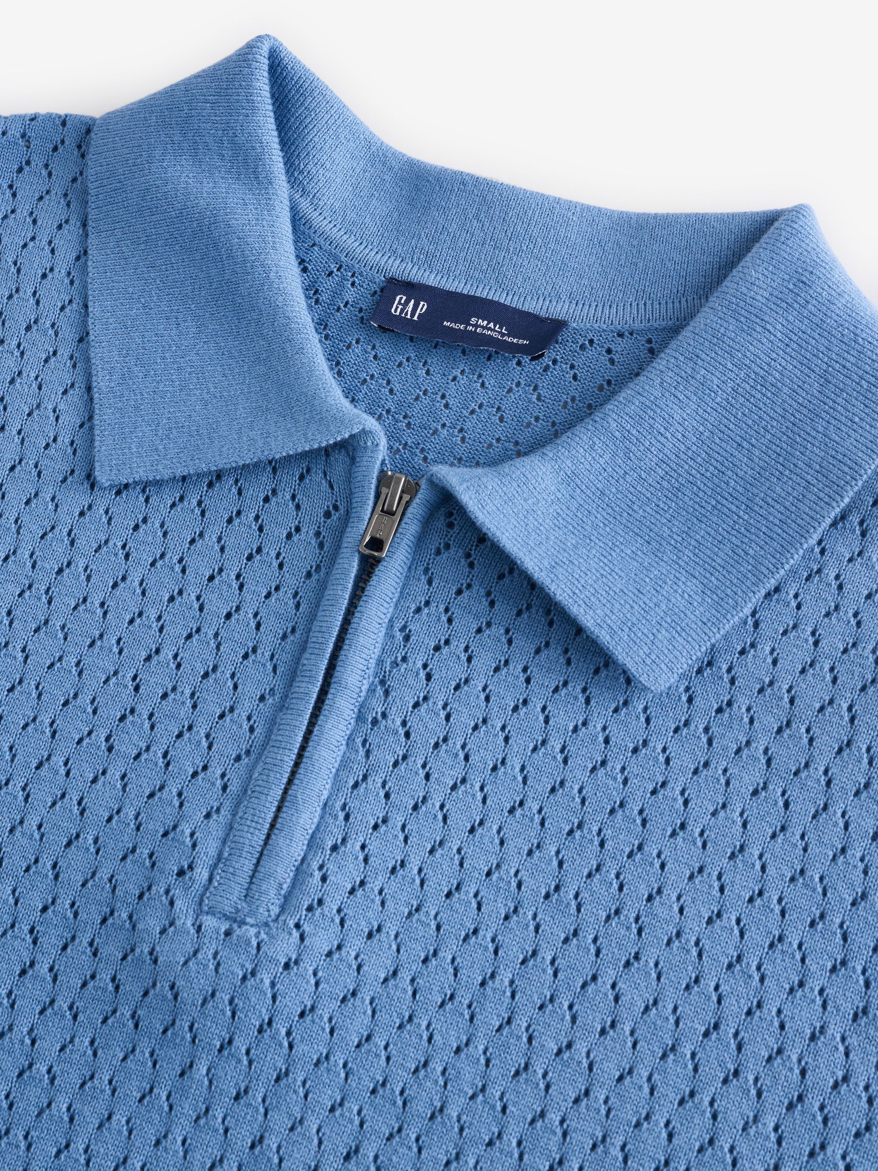 Blue Crochet Quarter Zip Polo Shirt - Image 7 of 7