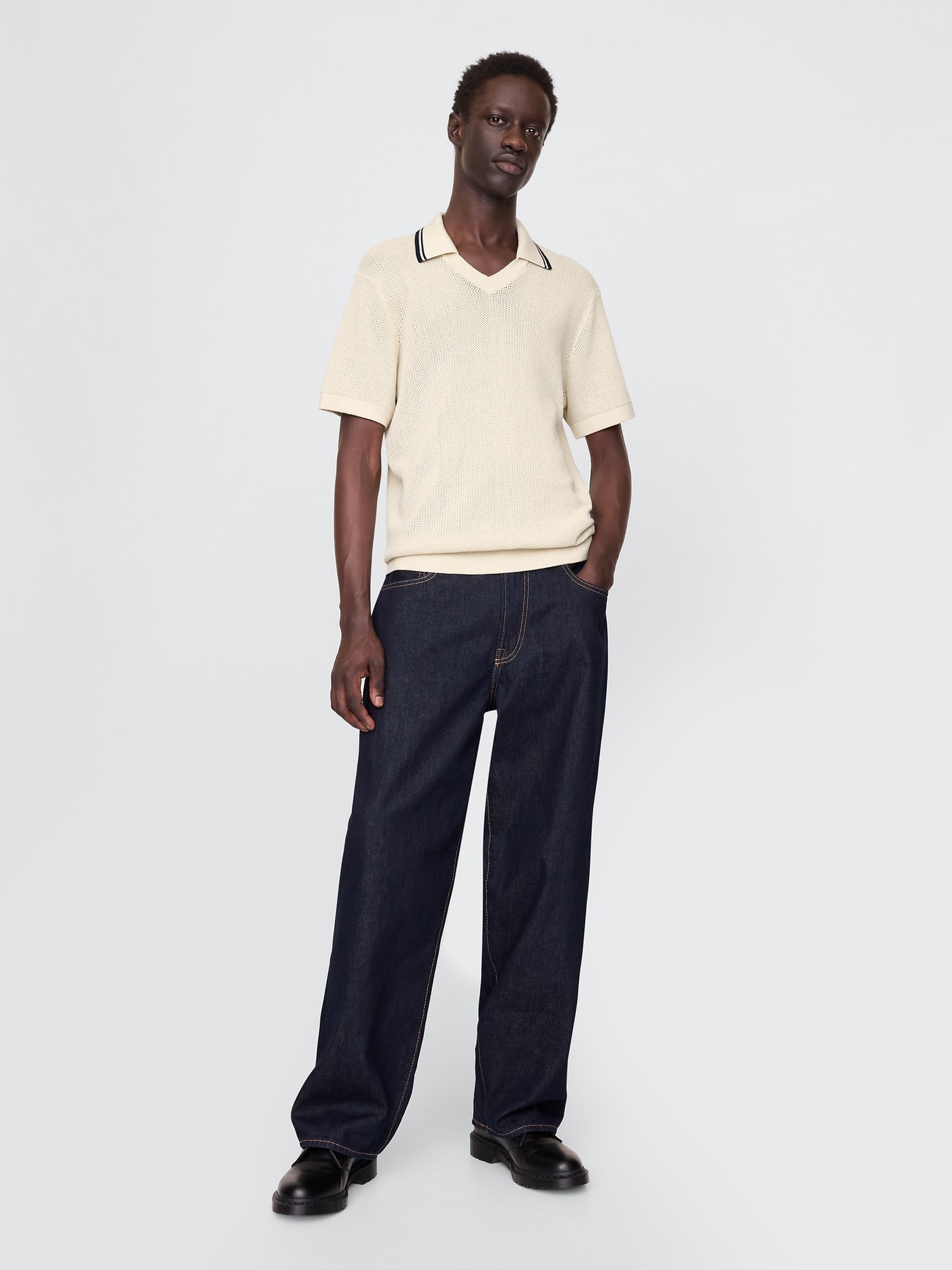 Blue Johnny-Collar Short Sleeve Knitted Polo Jumper - Image 3 of 7