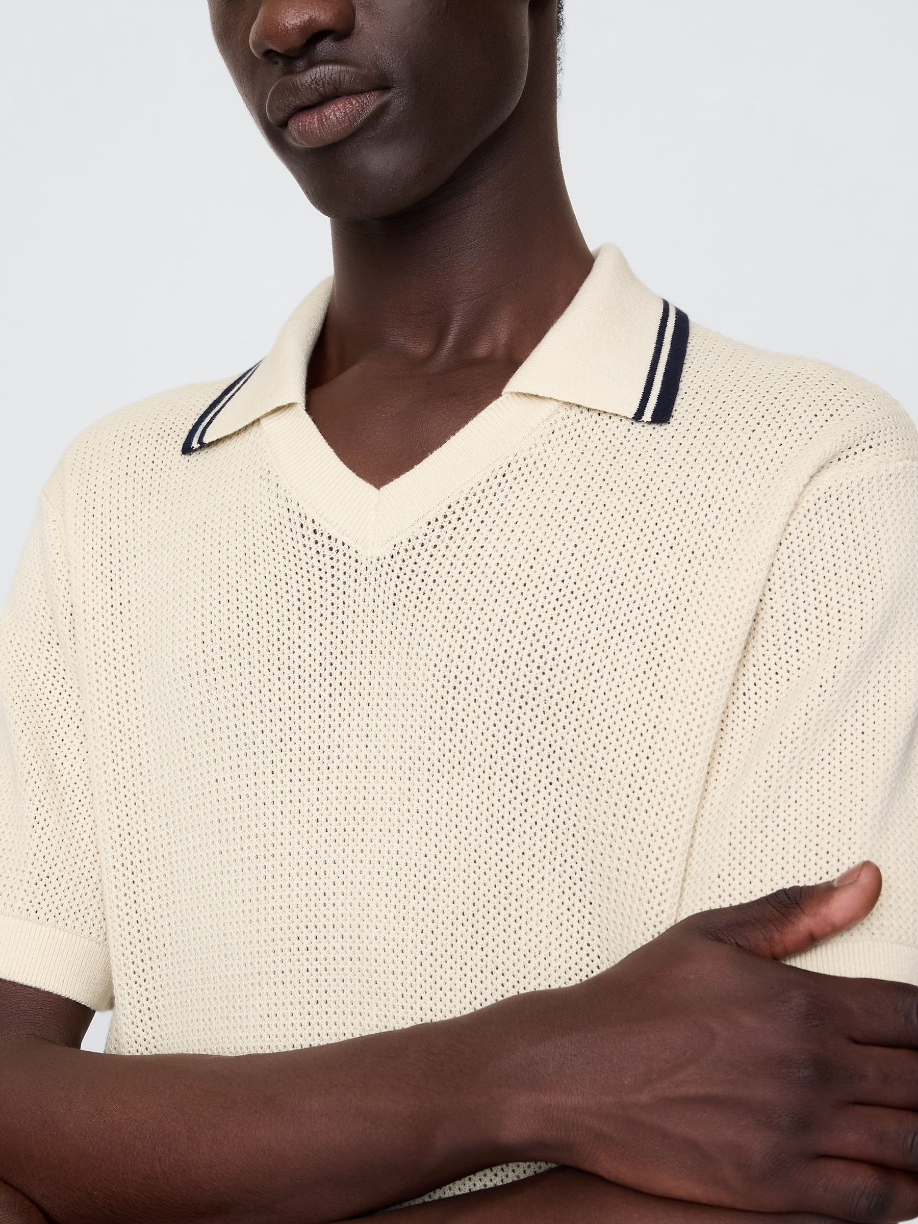 Blue Johnny-Collar Short Sleeve Knitted Polo Jumper - Image 4 of 7