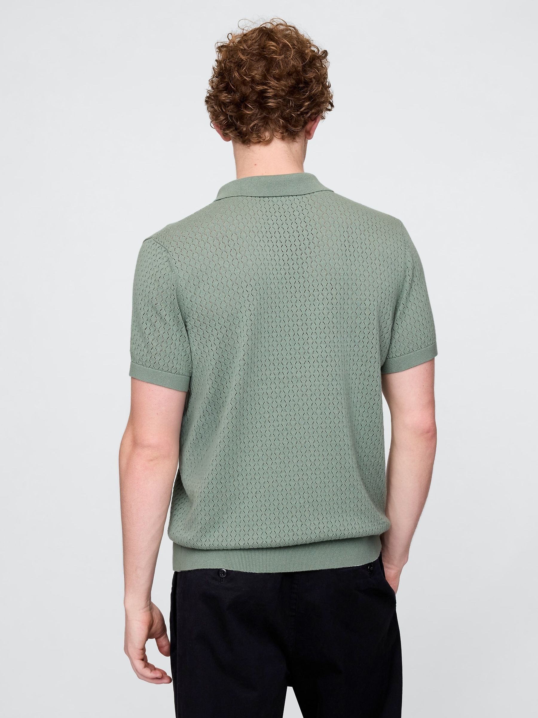 Green Crochet Quarter Zip Polo Shirt - Image 2 of 8