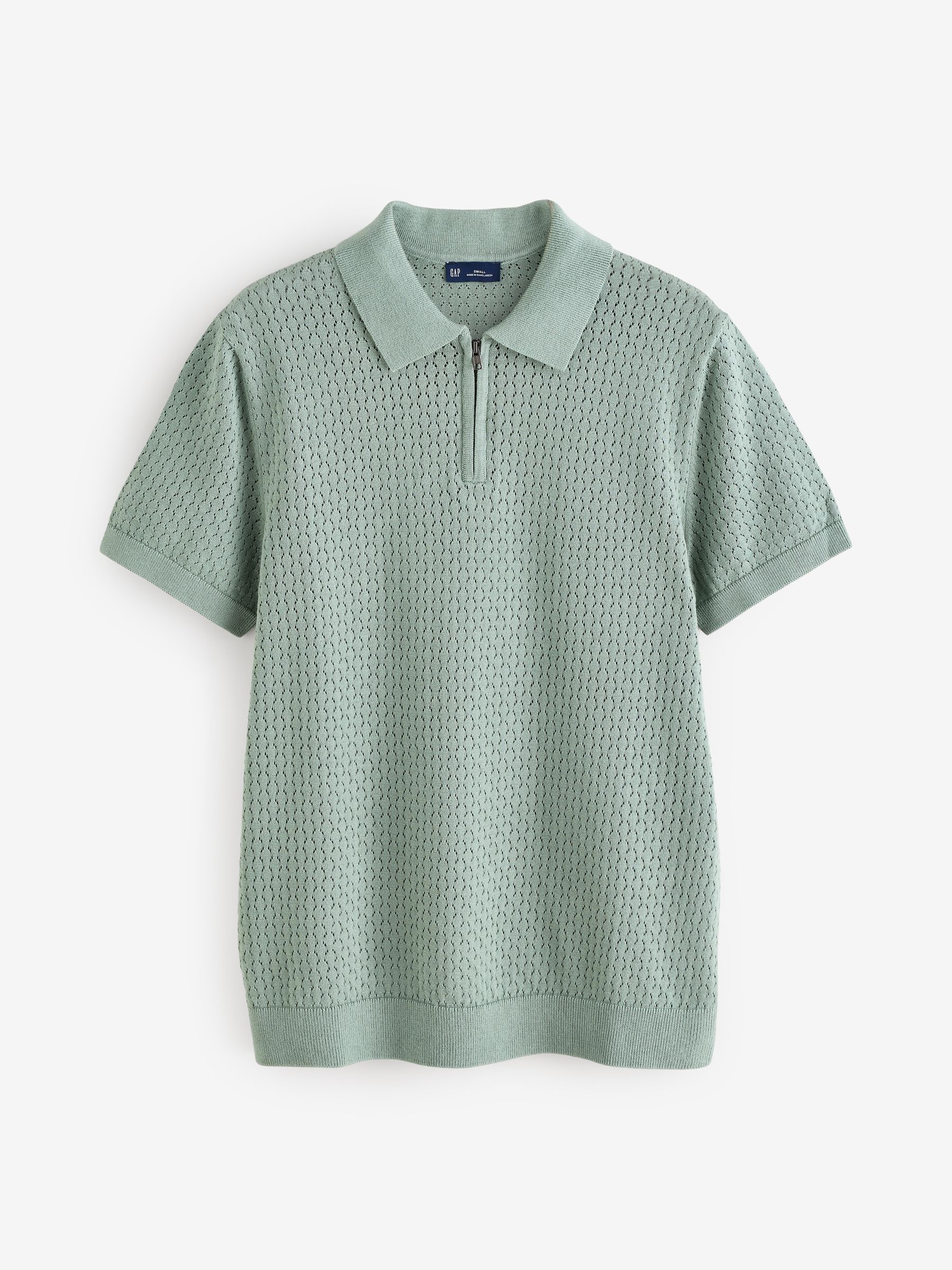 Green Crochet Quarter Zip Polo Shirt - Image 5 of 8