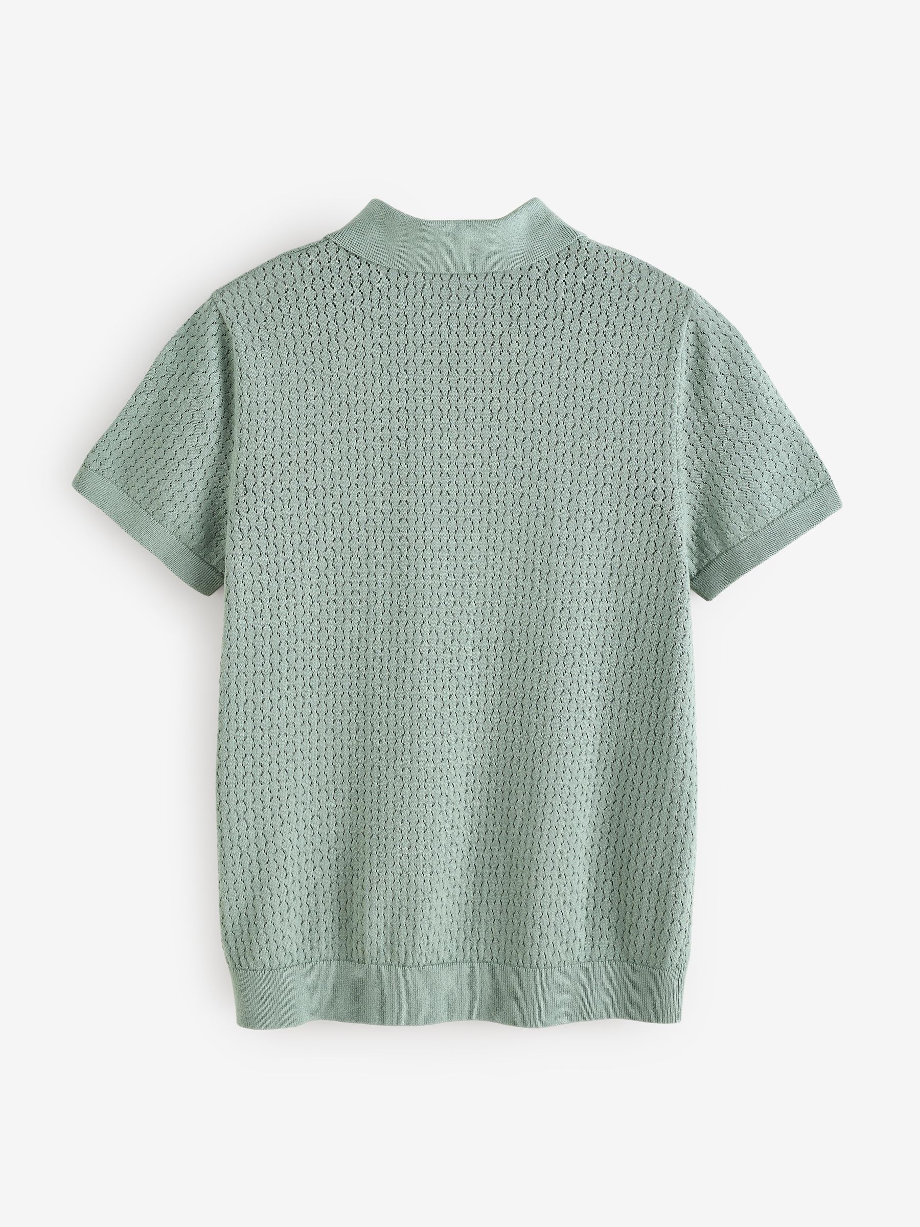Green Crochet Quarter Zip Polo Shirt - Image 6 of 8
