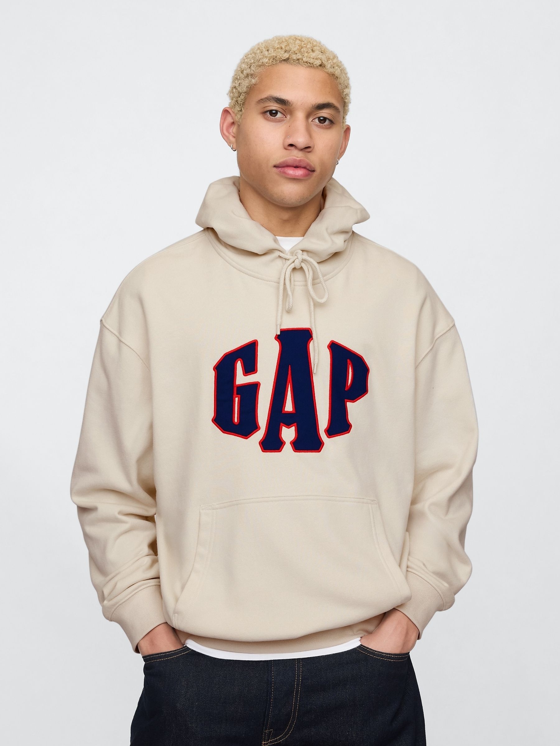 Beige Vintage Soft Oversized Logo Hoodie - Image 1 of 5
